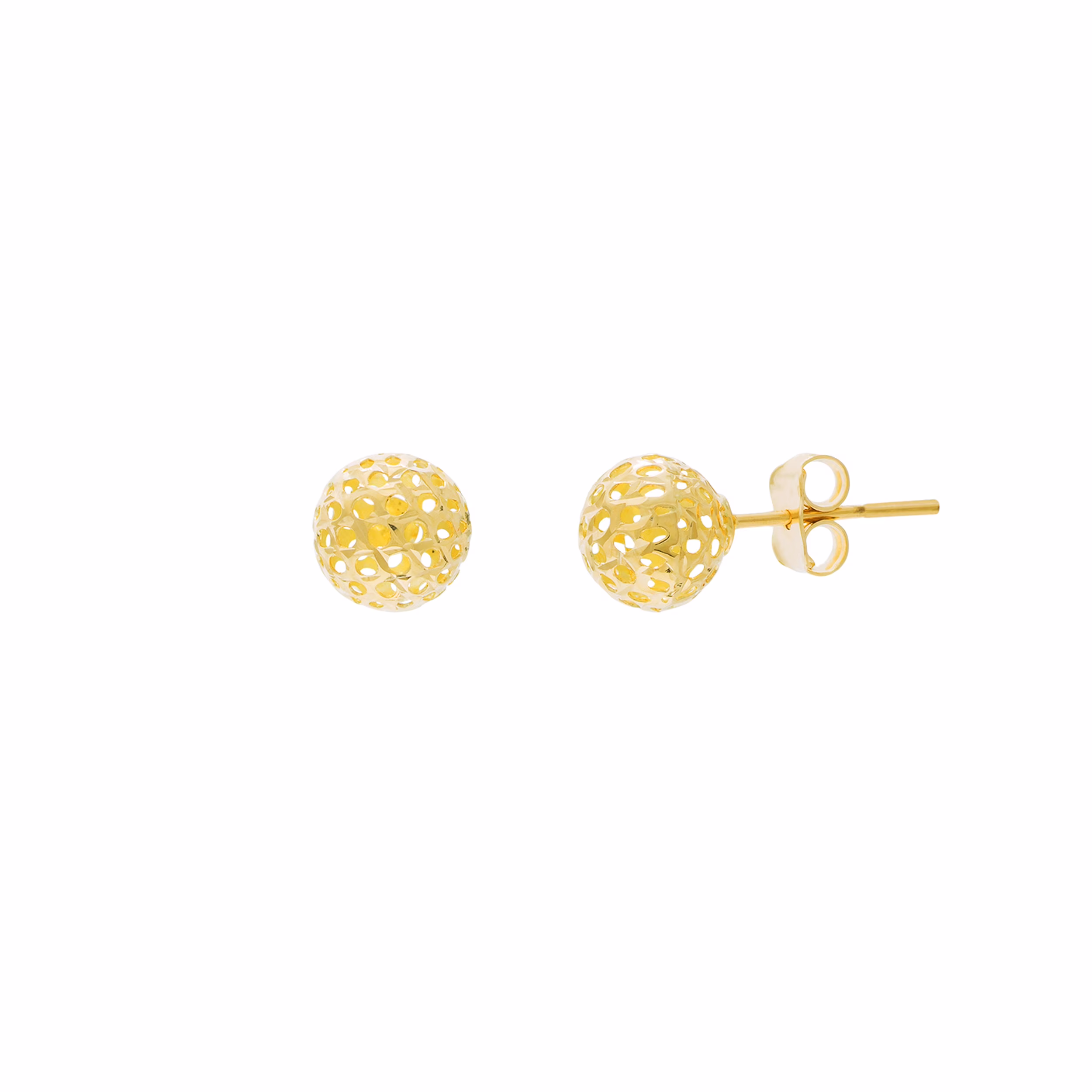14K Yellow Gold 8mm Hollow Laser Ball Stud Earrings - Women