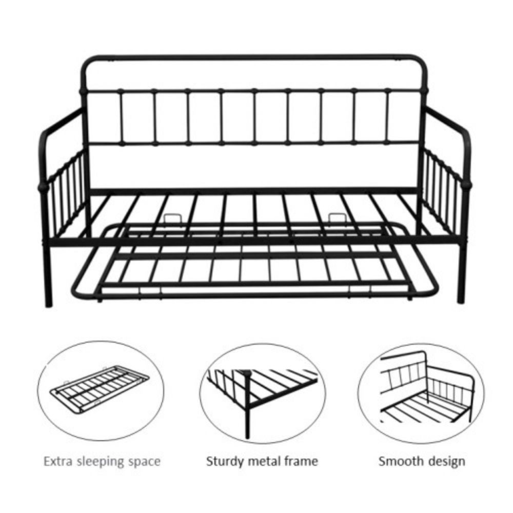 Metal Frame Daybed with trundle Black + Metal