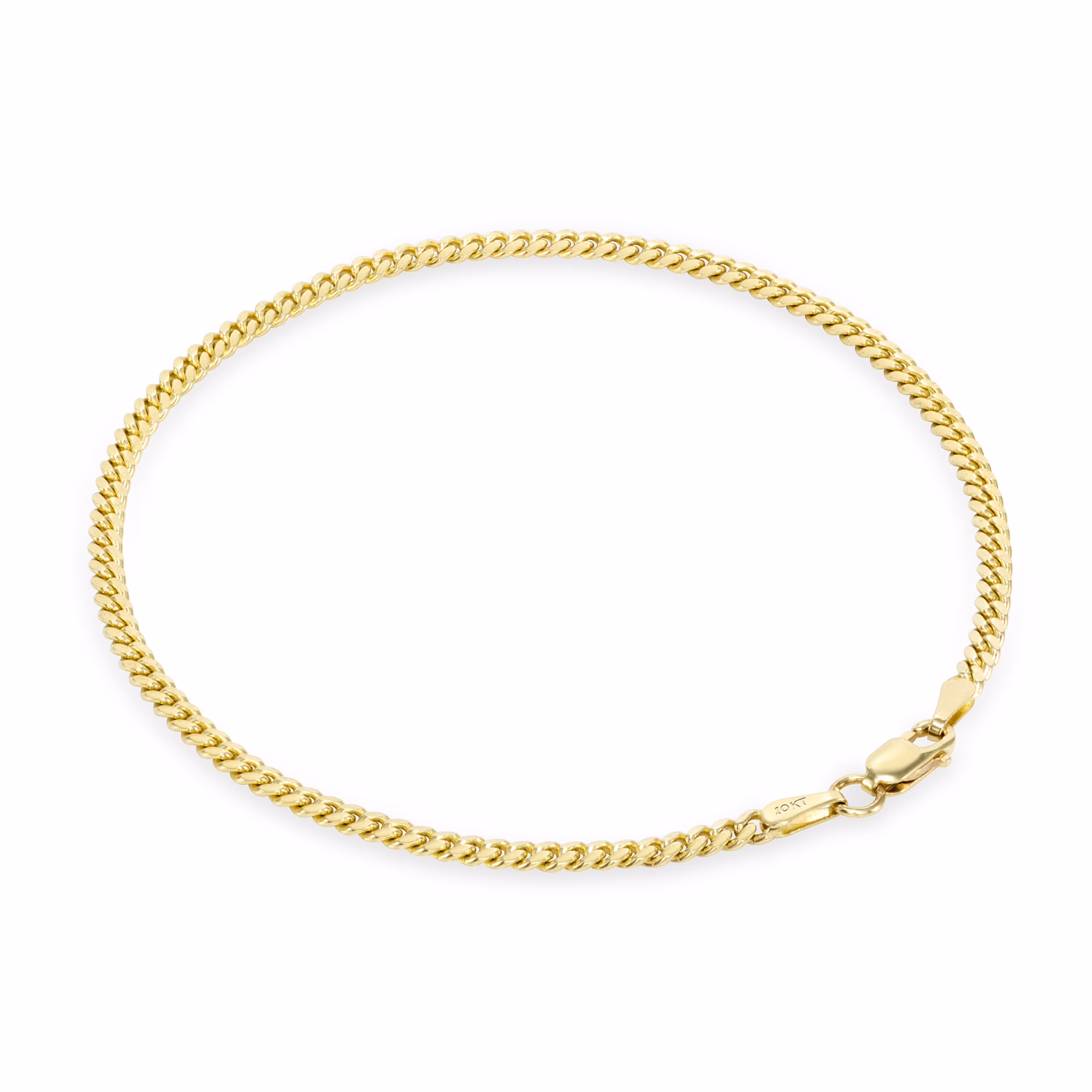 Nuragold 10k Yellow Gold 2.7mm Solid Miami Cuban Link Chain Bracelet or Anklet, Womens Mens Jewelry 7