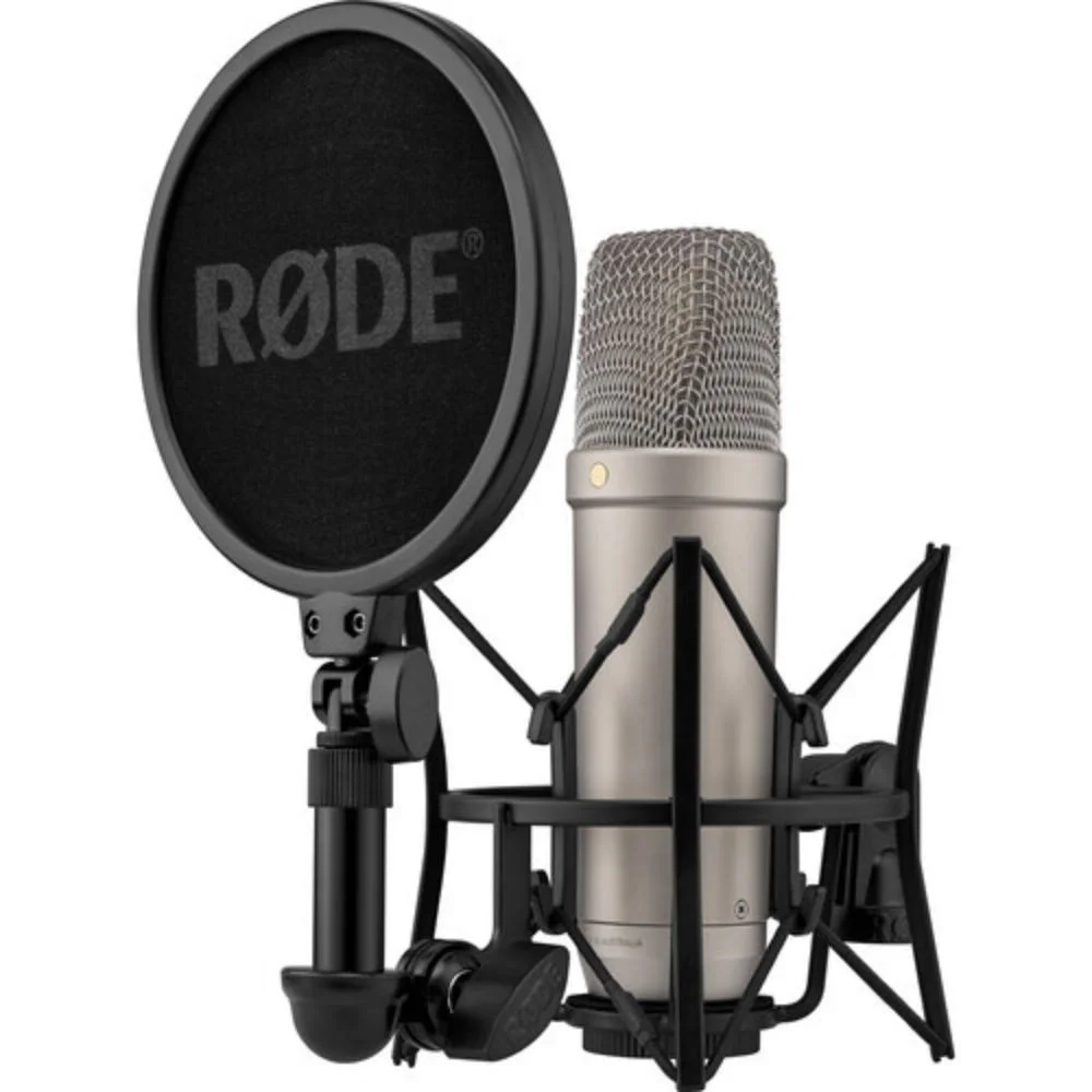 Rode NT1 (Silver)5th Generation Hybrid Studio Condenser Microphone Bundle with Mic Stand with Fixed Boom