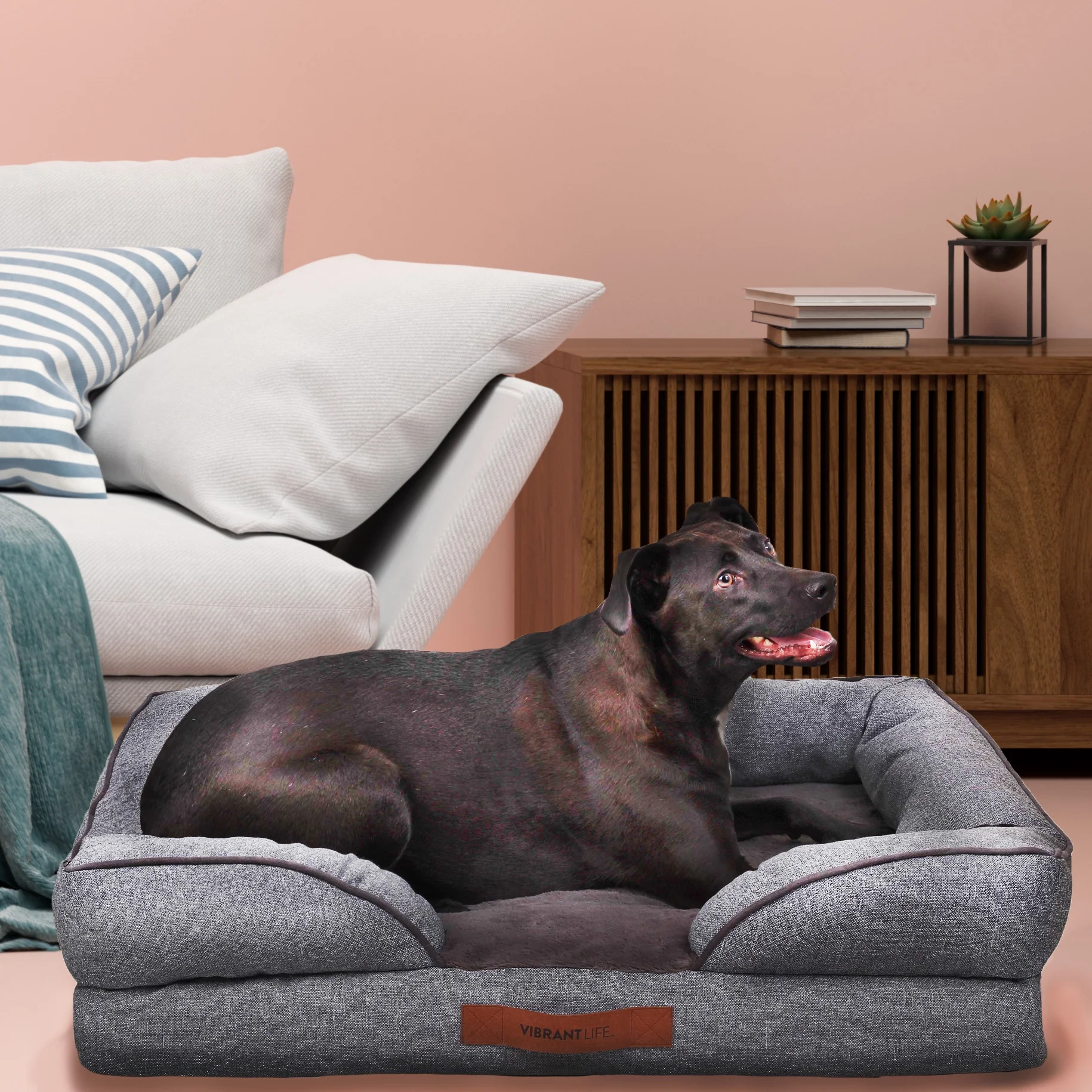 Vibrant Life Large Cozy Orthopedic Sofa-Style Dog & Cat Bed, Gray