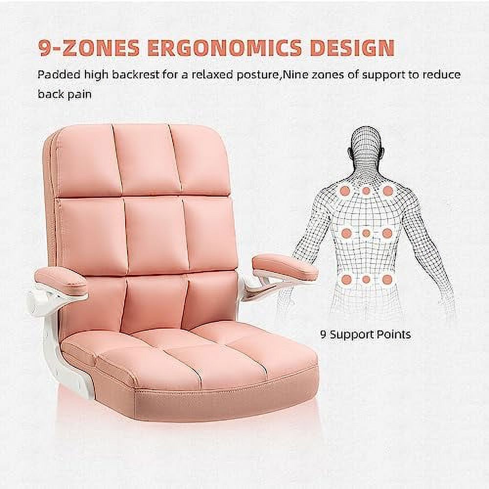 GEROBOOM Blue Office Chair  Home Office Desk Chairs with Flip-up Armrest  Fuzzy Rolling Desk Chair with Wheels  Faux Fur Computer Chairs Adjustable Backward Tilt