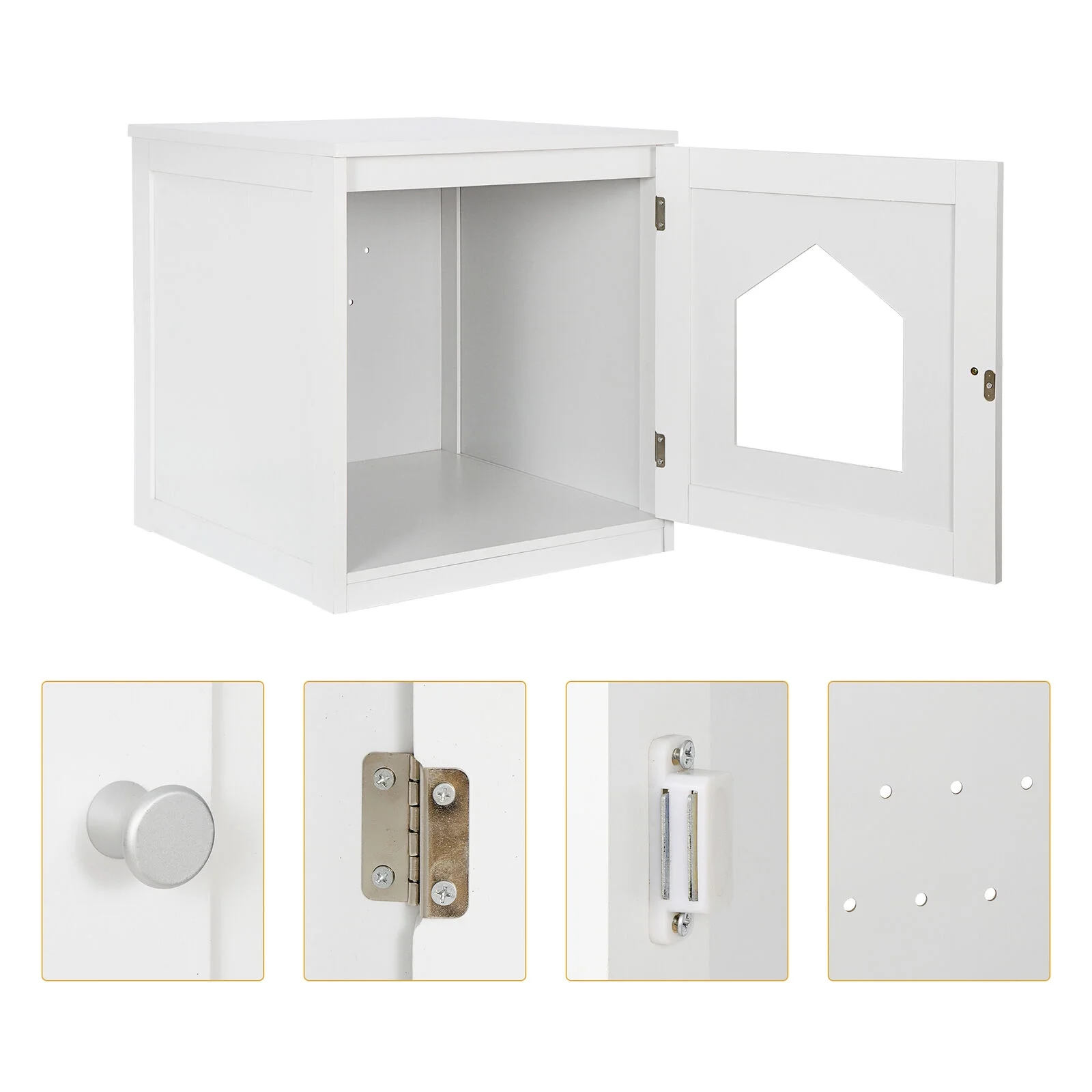 White Hidden Litter Box Cat Enclosure Nightstand End Table Kitty Pet House