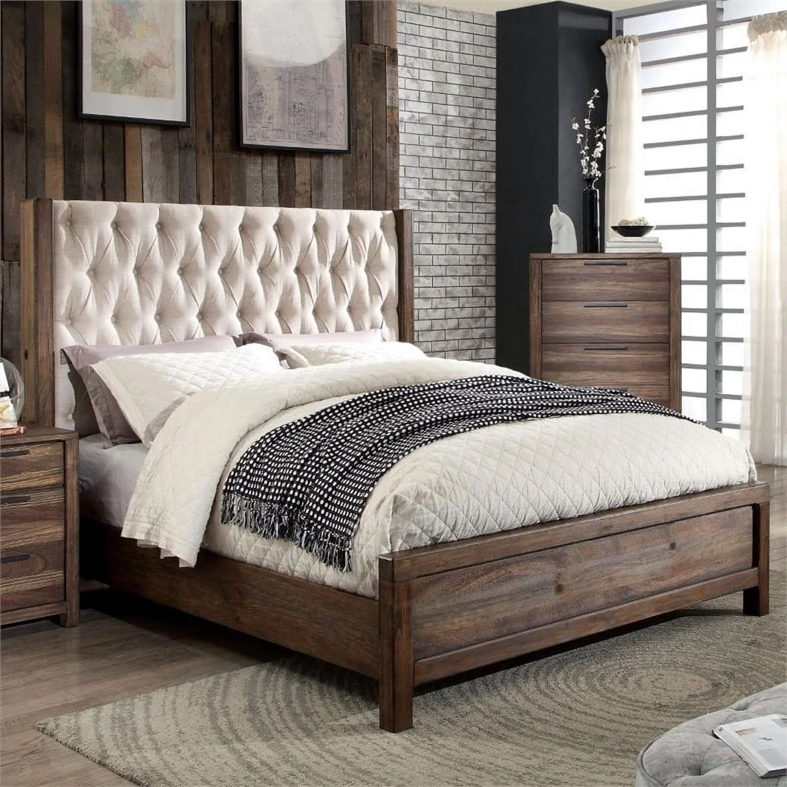 Bowery Hill Farmhouse Wood Queen Panel Bed in Rustic Natural Tone