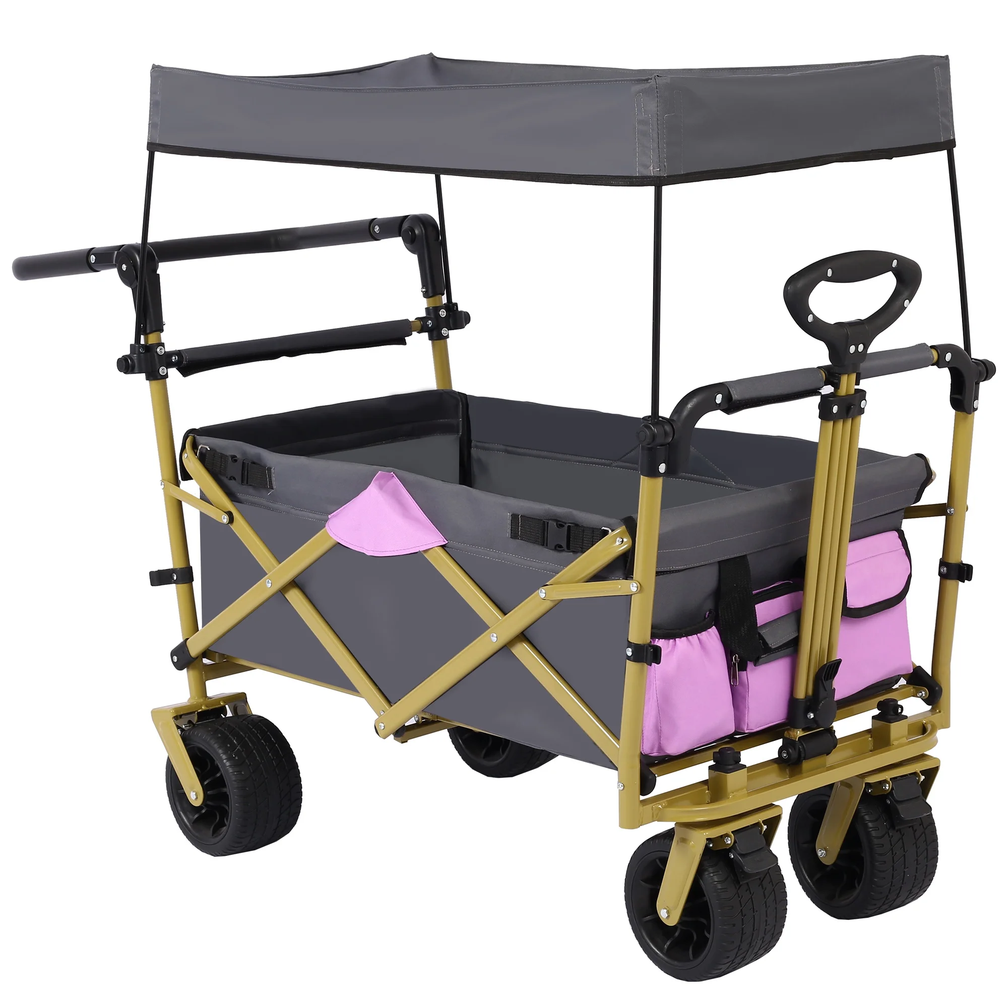 Push & Pull Utility Folding Wagon with Removable Canopy