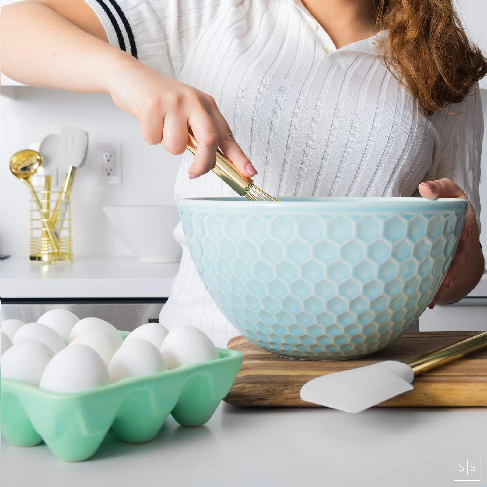 Styled Settings White  & Gold Silicone Cooking Utensils Set with Holder