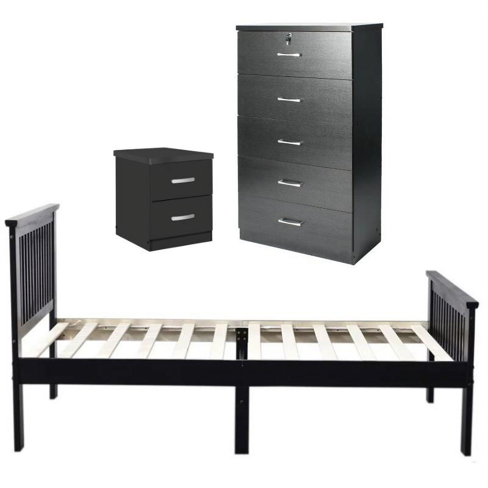 Home Square 3-Piece Set with Twin Bed 5-Drawer Chest Bedroom Dresser Nightstand