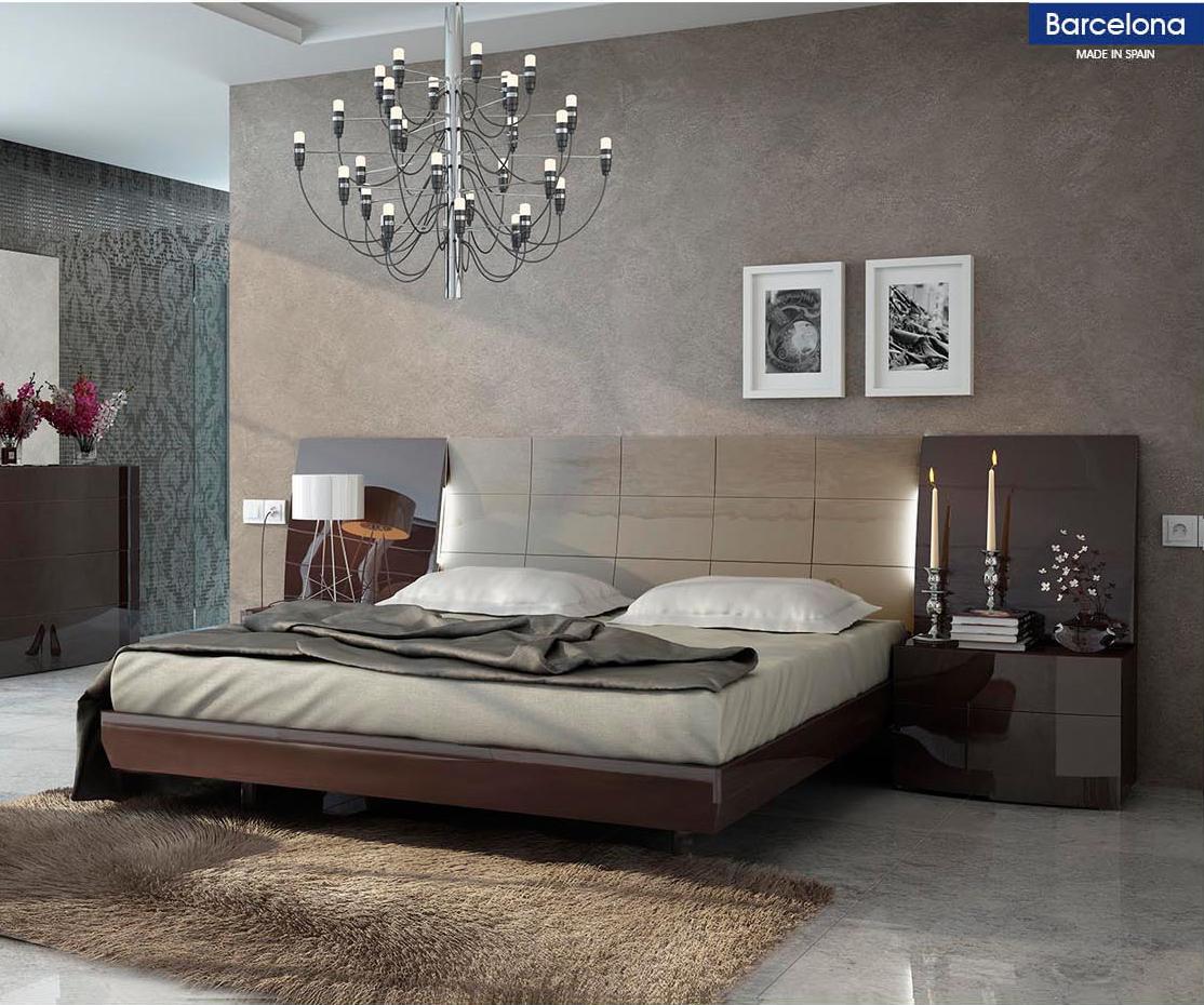 Glossy Chocolate Ivory Queen Bedroom Set 3 Modern Made In Spain ESF Barcelona