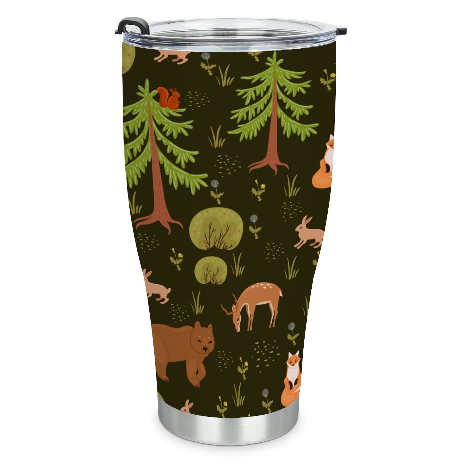 Hidove Stainless Steel Tumbler, Seamless Pattern with Animals in The Forest 30oz Leak Proof & Stainless Steel Bottle for Hot & Cold Drinks - Coffee Travel Mug, Water Metal Canteen, Thermal Cup