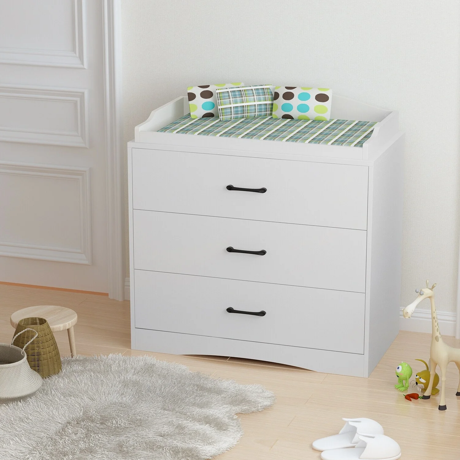 Timechee Changing Table in White with 3-Drawer Dresser