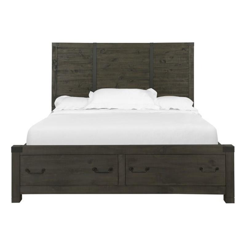 Bowery Hill Farmhouse Metal Gray Queen Panel Bed with Storage