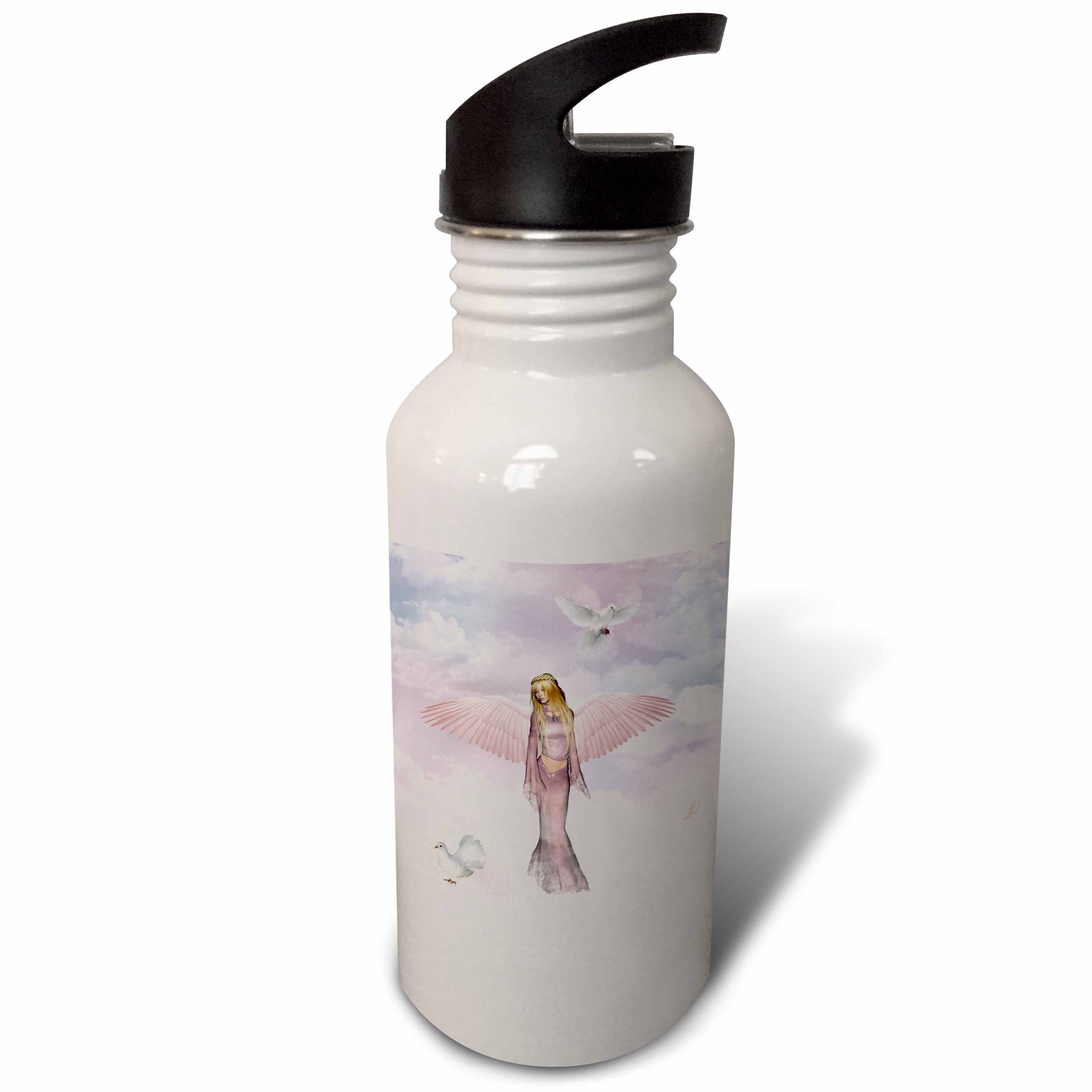 3dRose Beautiful Angel With Doves, Sports Water Bottle, 21oz