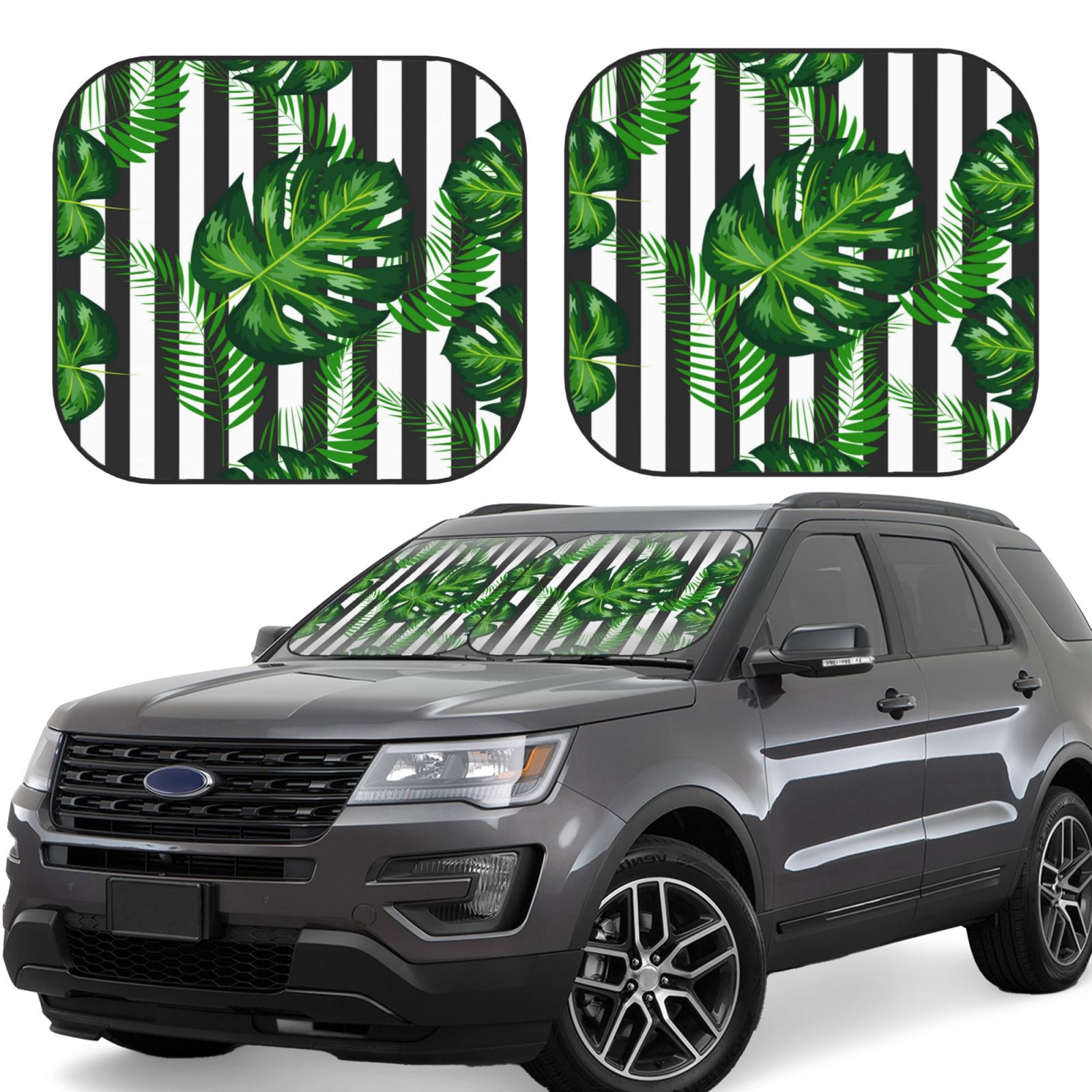 Lukts Palm Greenery Print 2 Piece Car Sun Shade Windshield,Foldable Car Shade Front Windshield With Keeps Your Vehicle Cool, For Most Sedans Suv And Trucks - Small