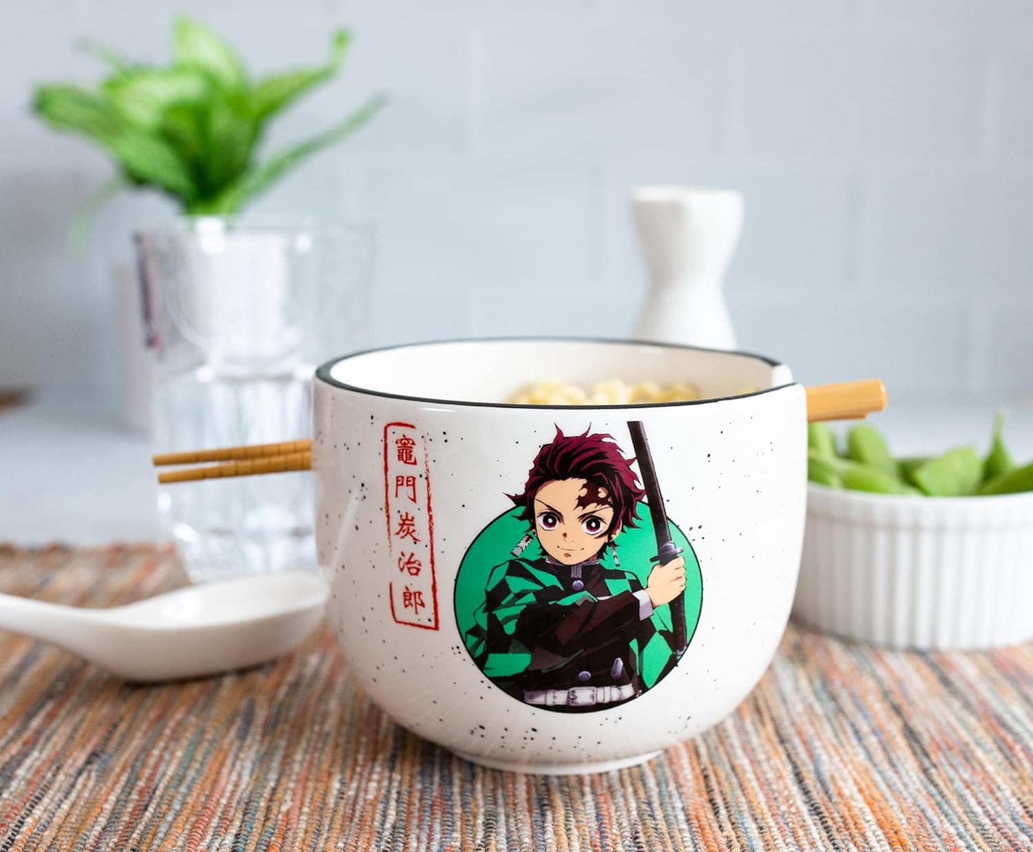 Demon Slayer Tanjiro Japanese Dinnerware Set | 16-Ounce Ramen Bowl, Chopsticks