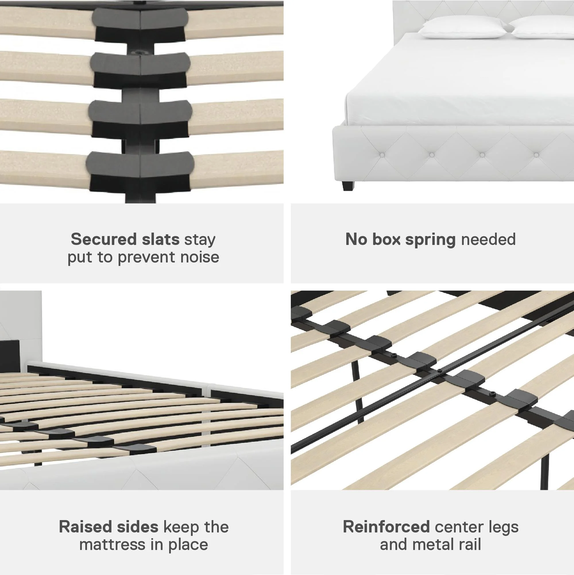 DHP Dakota Upholstered Bed with Signature Sleep Tranquil 8-Inch Pocket Spring Mattress, Full, White