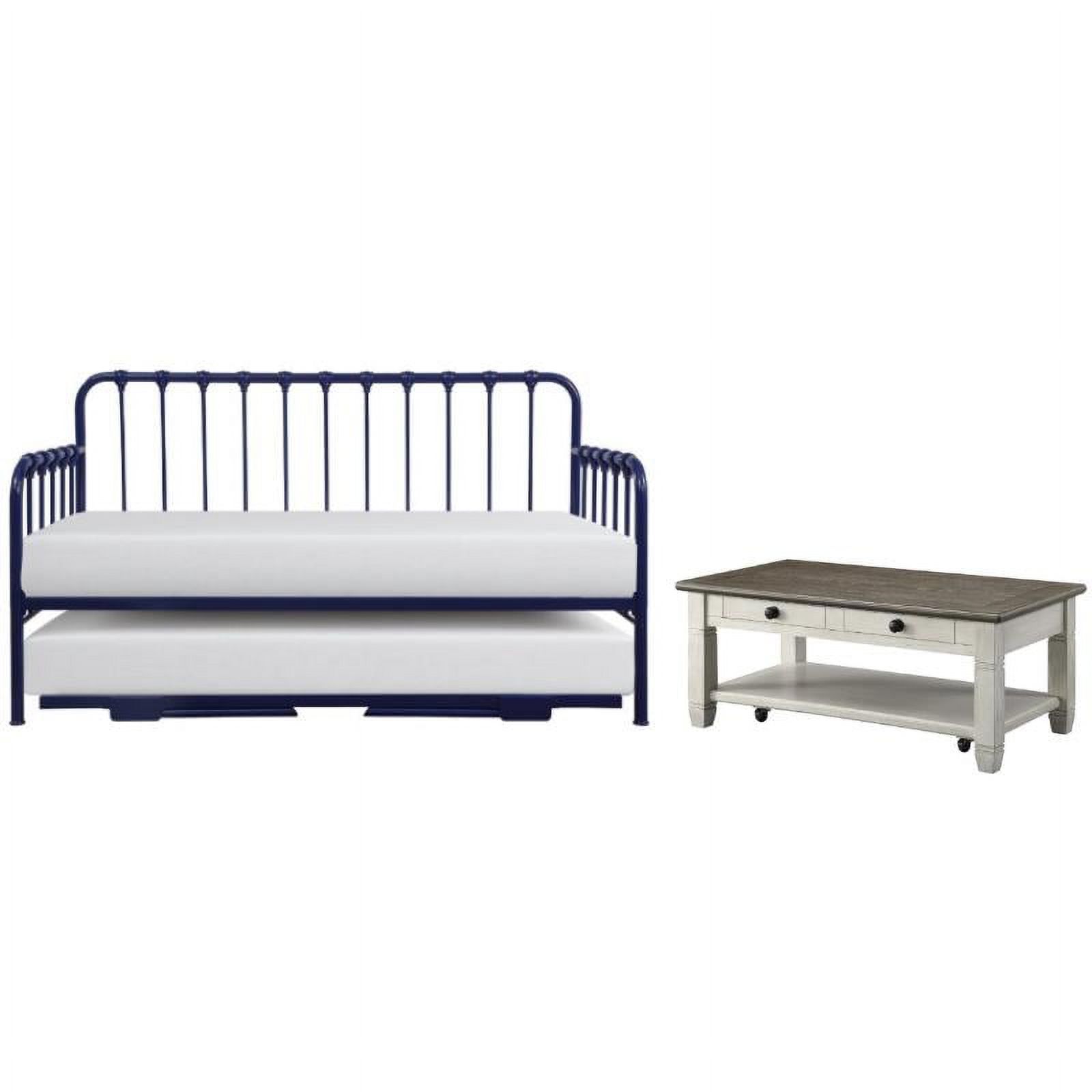 Home Square 2-Piece Set with Daybed with Trundle in Navy & Coffee Table