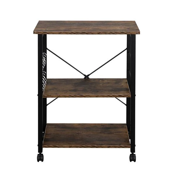 Fithood Baker's Rack 3-Tier Kitchen Utility Microwave Oven Stand Storage Cart Workstation Shelf(Vintage Board Top Black Metal Frame)