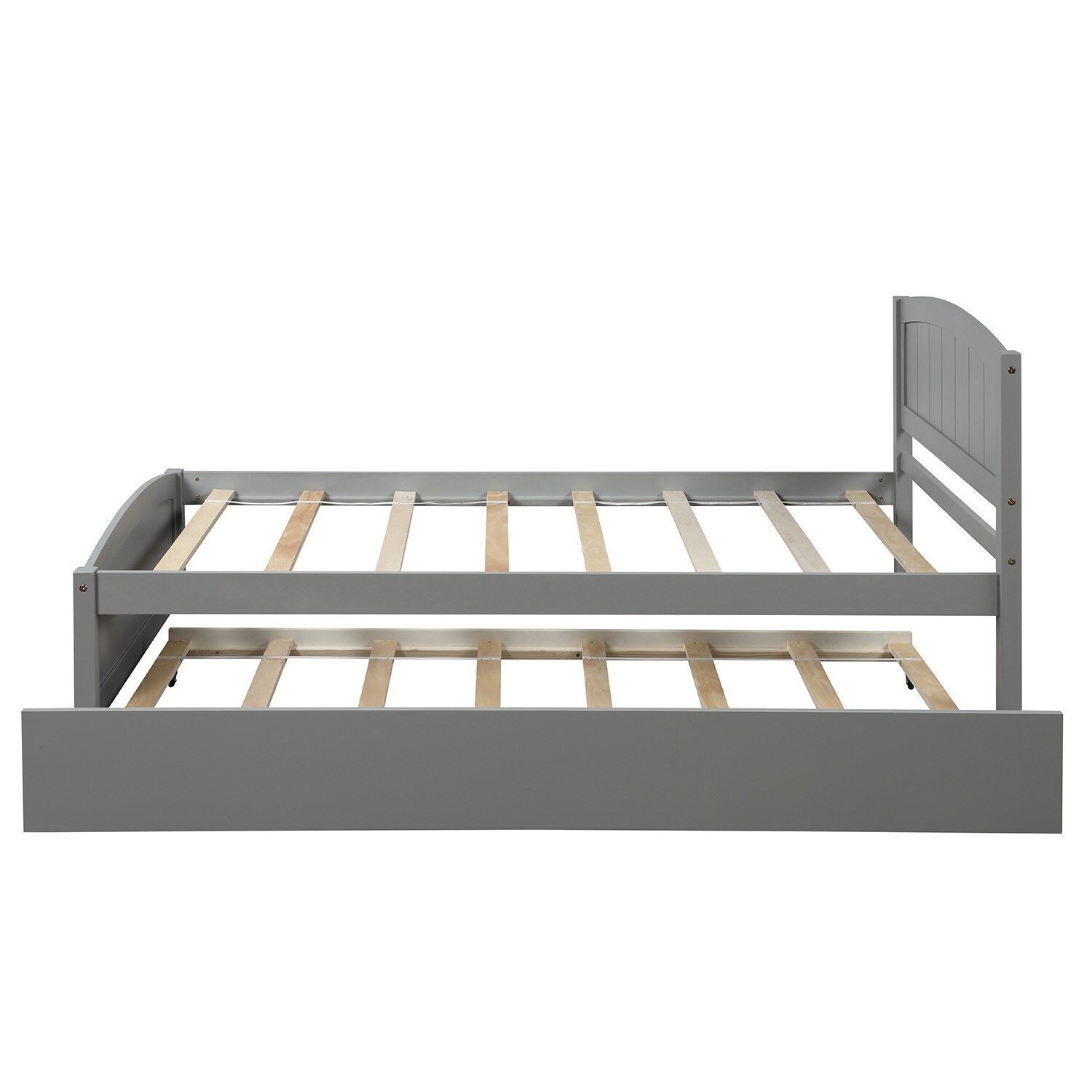 Gray Elegant Design Solid Construction Pine Wood Platform Bed with Trundle, No box spring required, Twin Size