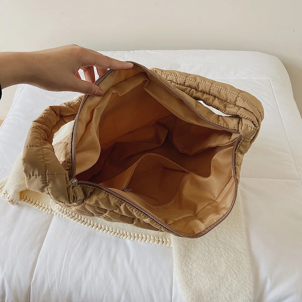 Lotpreco Women Padded Shoulder Bag Luxury Check Tote Bag Soft Pillow Handbag Quilted Puffy High Capacity Underarm