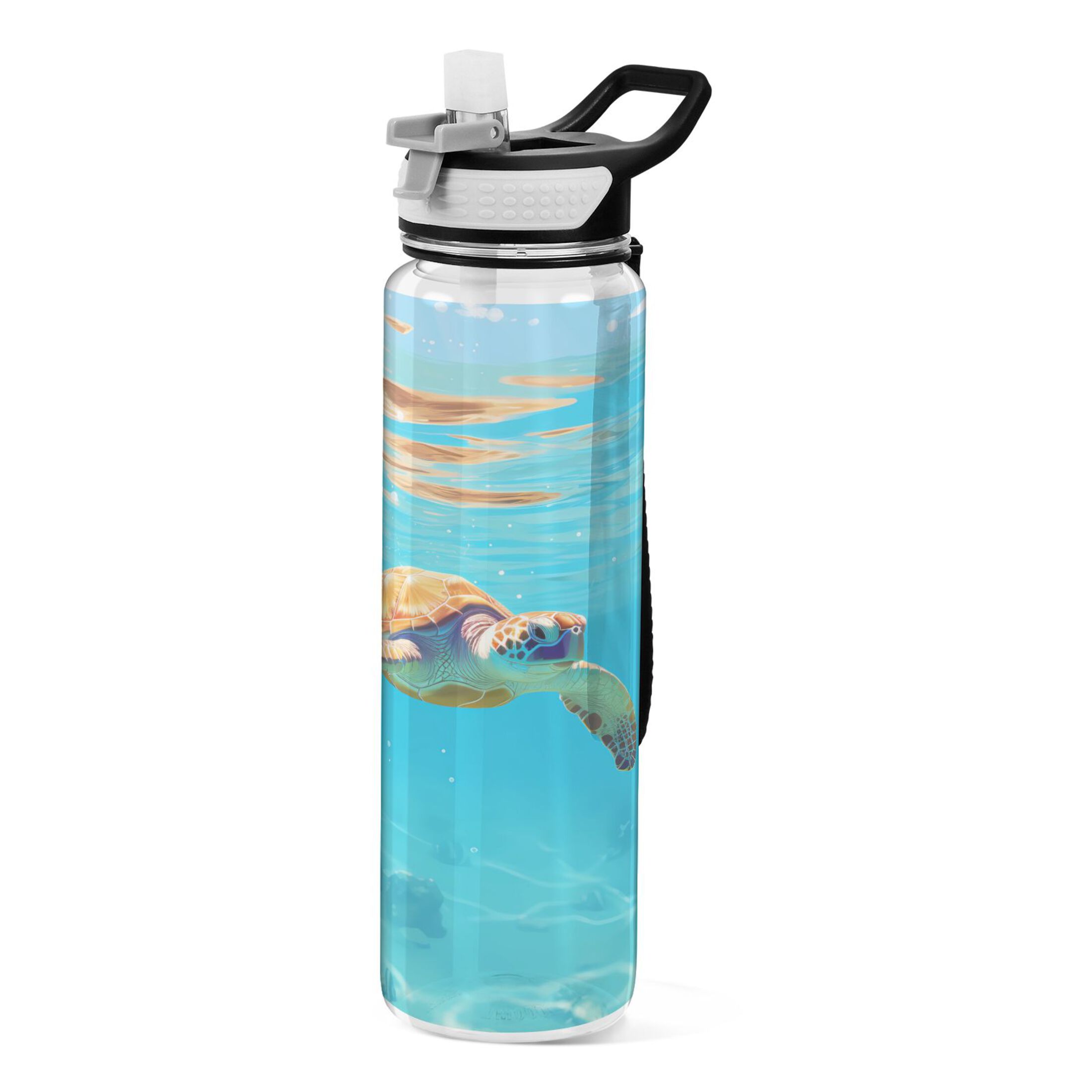 Sea Turtle in Sea View 32oz Sports Water Bottles Leakproof Tritan Bottle with Straw BPA Free Clear Bottle for Fitness Gym Outdoor Cycling