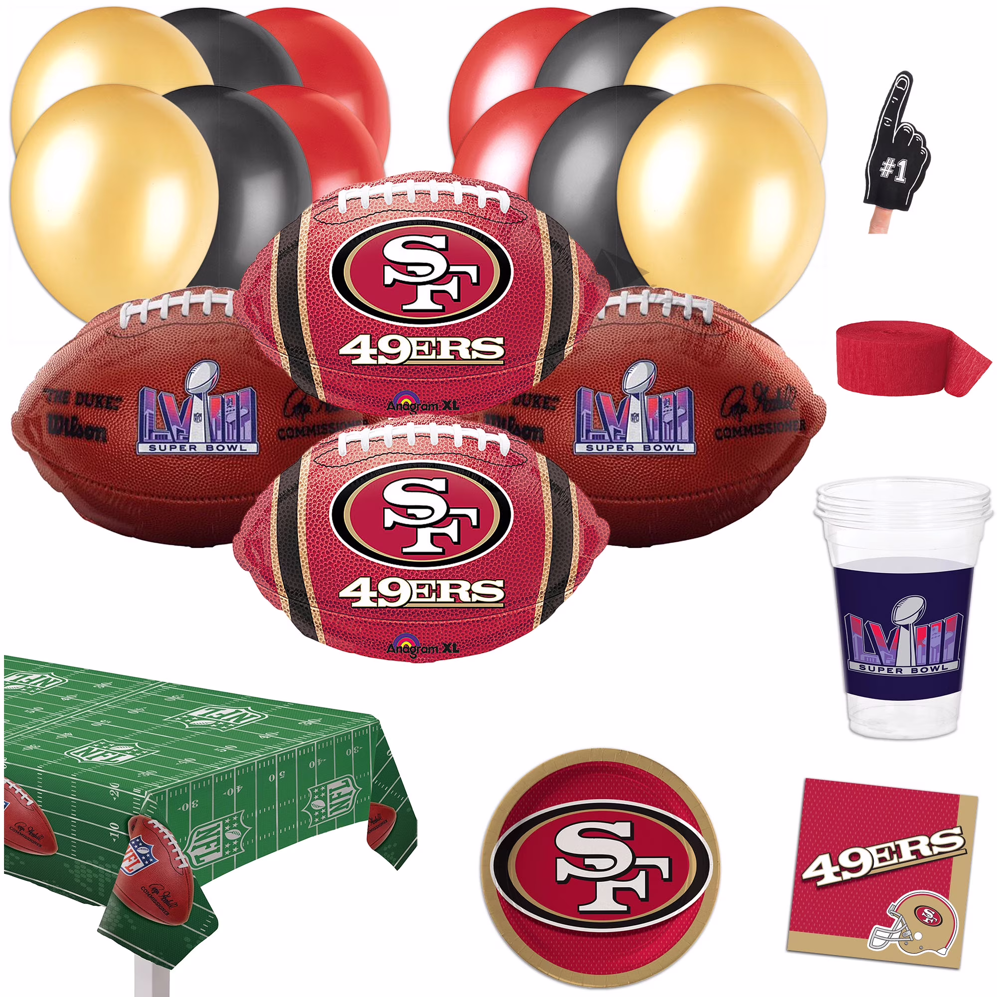 NFC 49ers Super Bowl LVIII 58 Football Party Party Pack, 52pc, 8 Guests