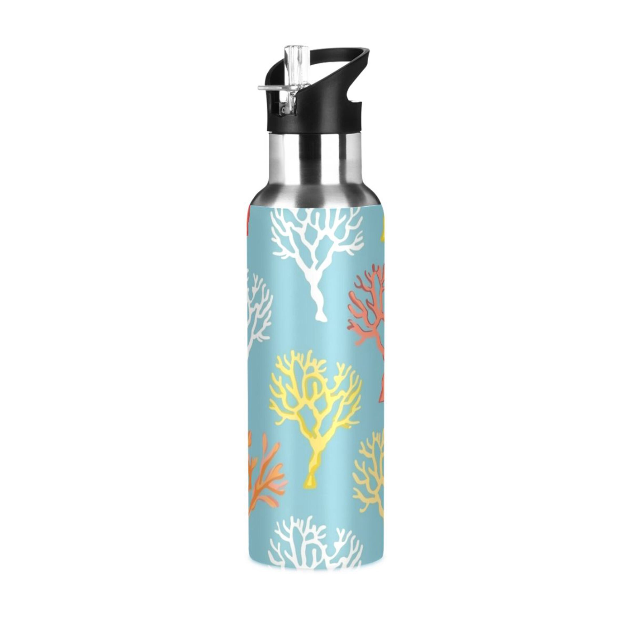 Coral Water Bottles Insulated Thermos Kids Stainless Steel Bottle with Straw Lid Flask Leakproof for Sports Gym 20 oz
