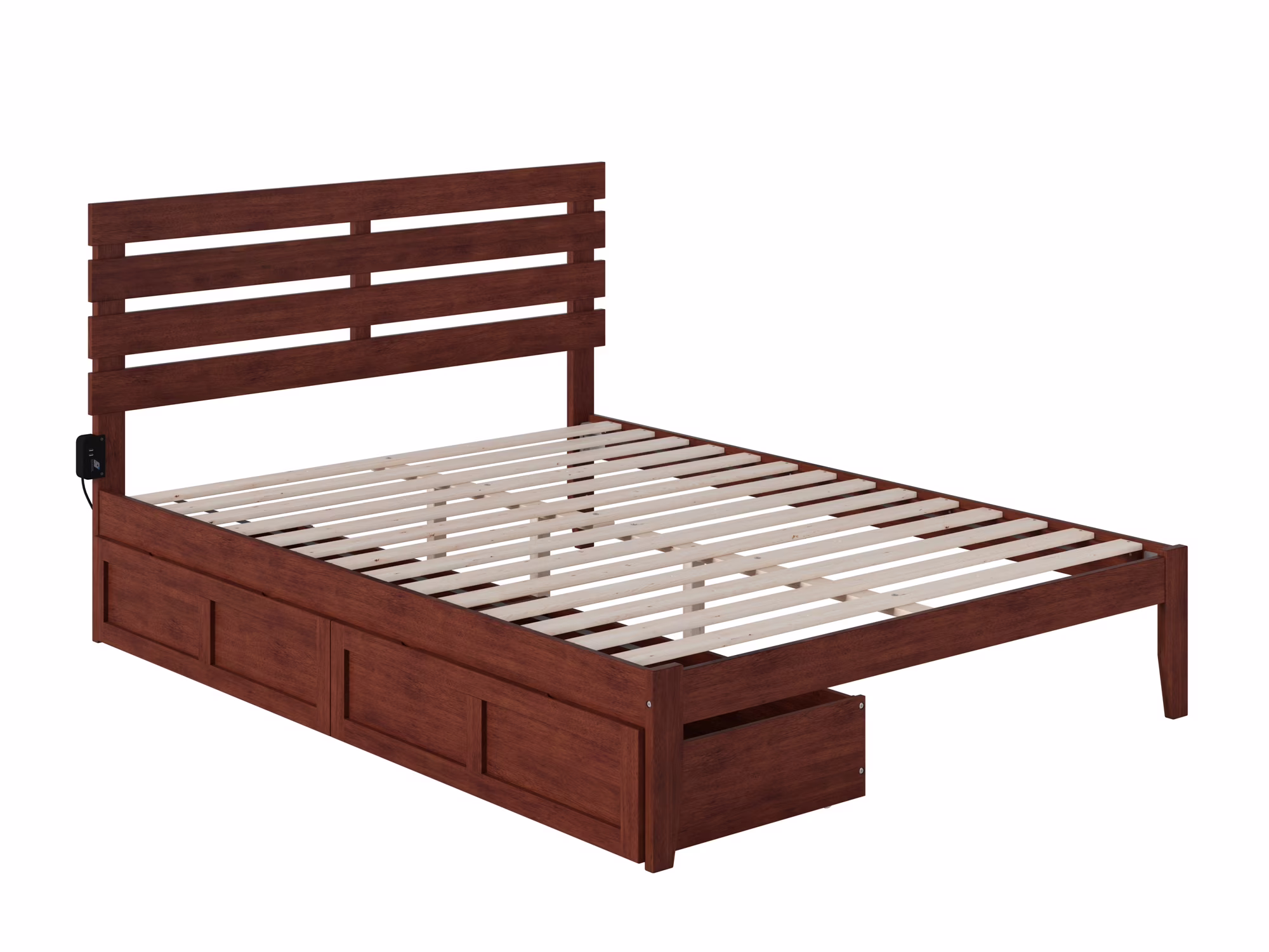 Oxford Queen Bed with USB Turbo Charger and 2 Extra Long Drawers in Walnut