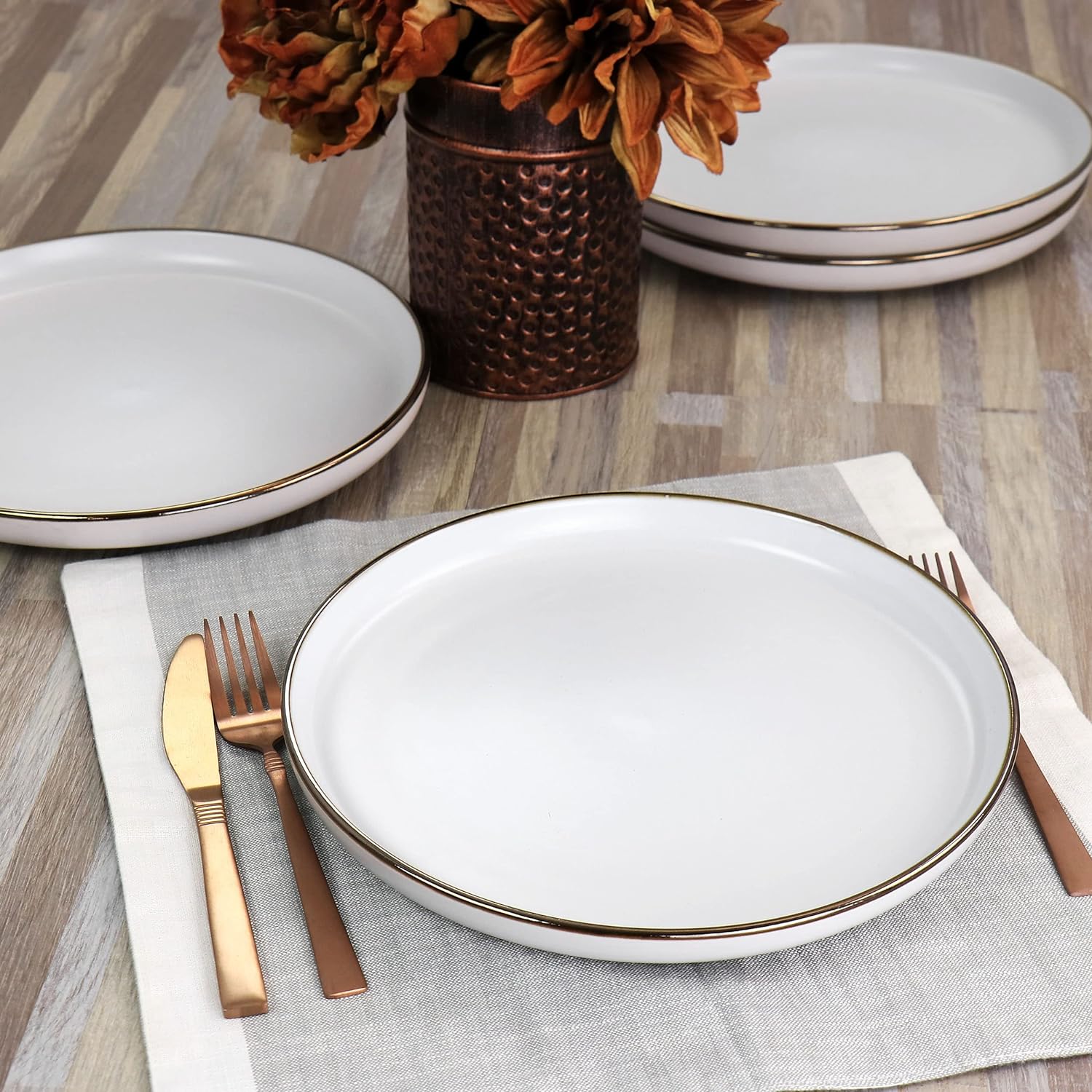 Arthur 6 Piece Stoneware Dinner Plate Set In Matt White With Rim