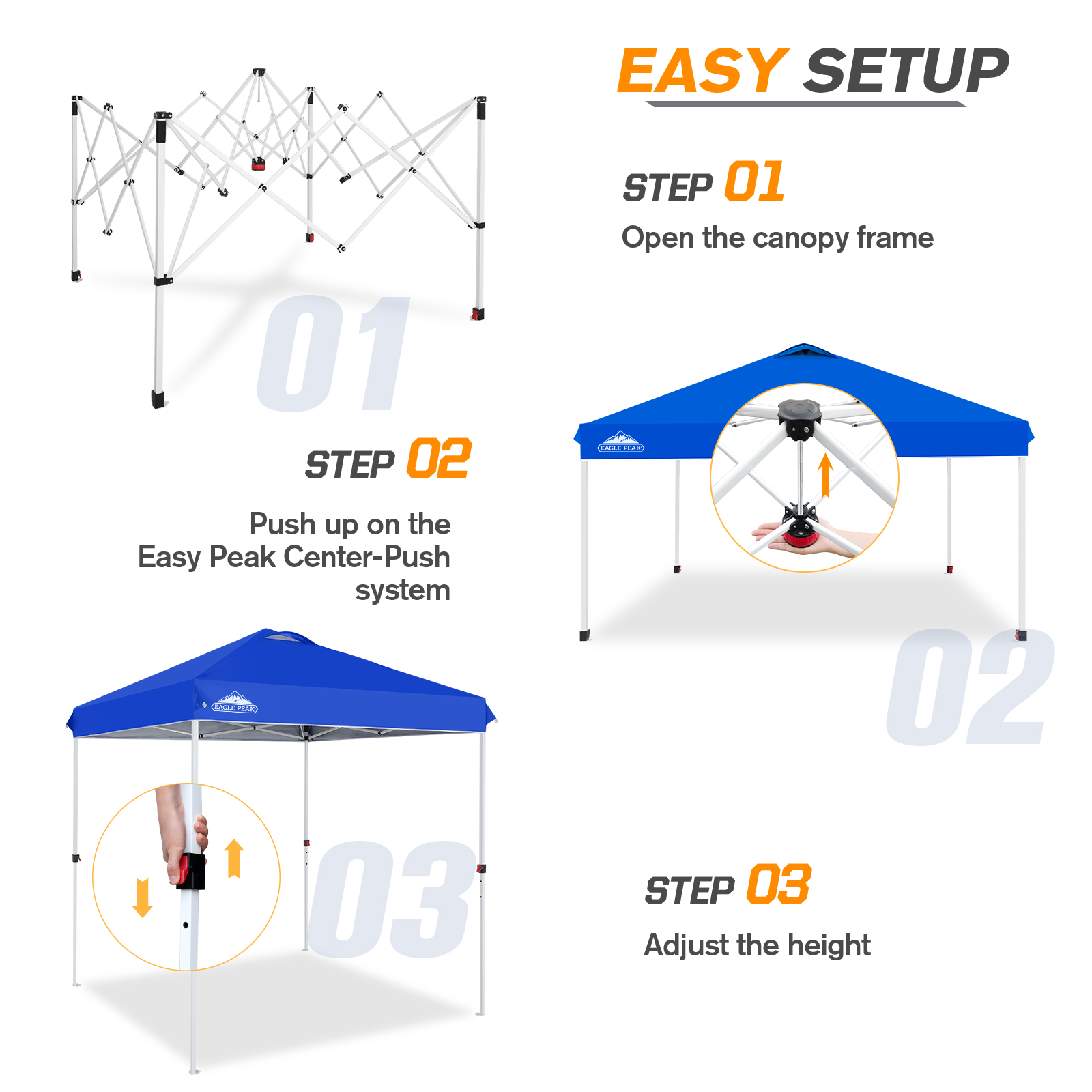 EAGLE PEAK 6.6 ft x 6.6 ft Pop Up Canopy Tent Instant Outdoor Canopy Easy Set-up Straight Leg Folding Shelter with Wheeled Bag