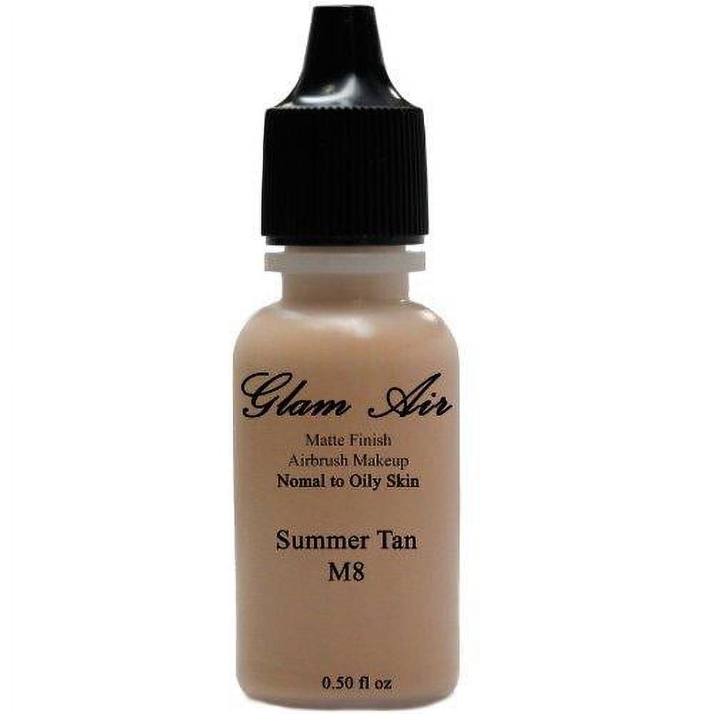 large bottle airbrush makeup foundation matte finish m8 summer tan water-based makeup long lasting all day without smearing running, fading or caking 0.50 oz bottle by glam air