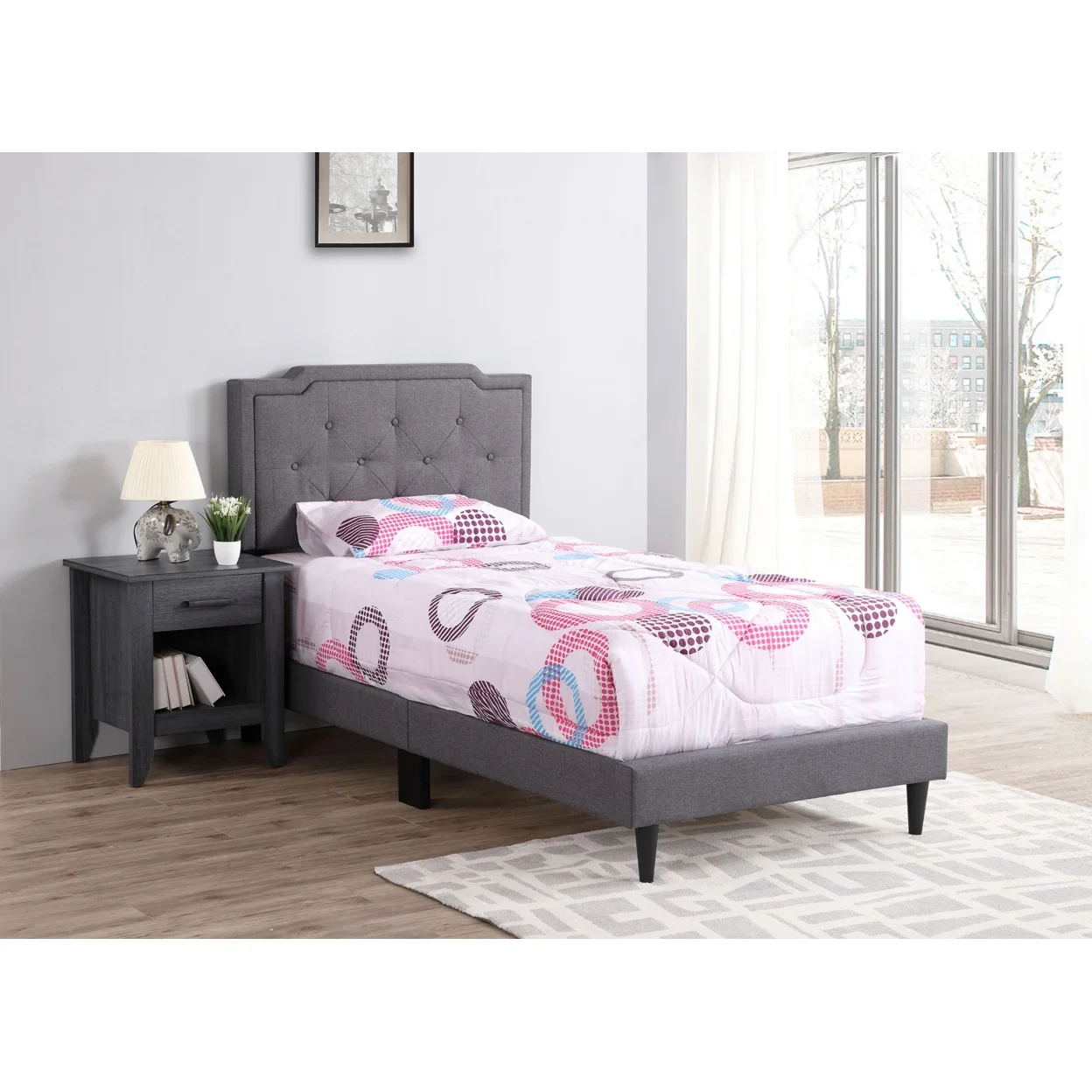 Home Bedroom Furniture Deb Jewel Gray Tufted Twin Panel Bed