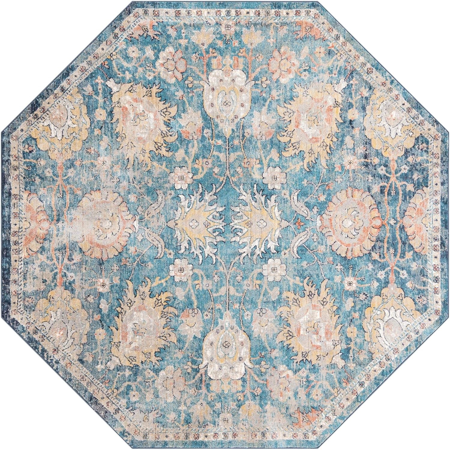 Lola Collection Rug – 8 Ft Octagon Blue Medium Rug Perfect For Living Rooms, Kitchens, Entryways