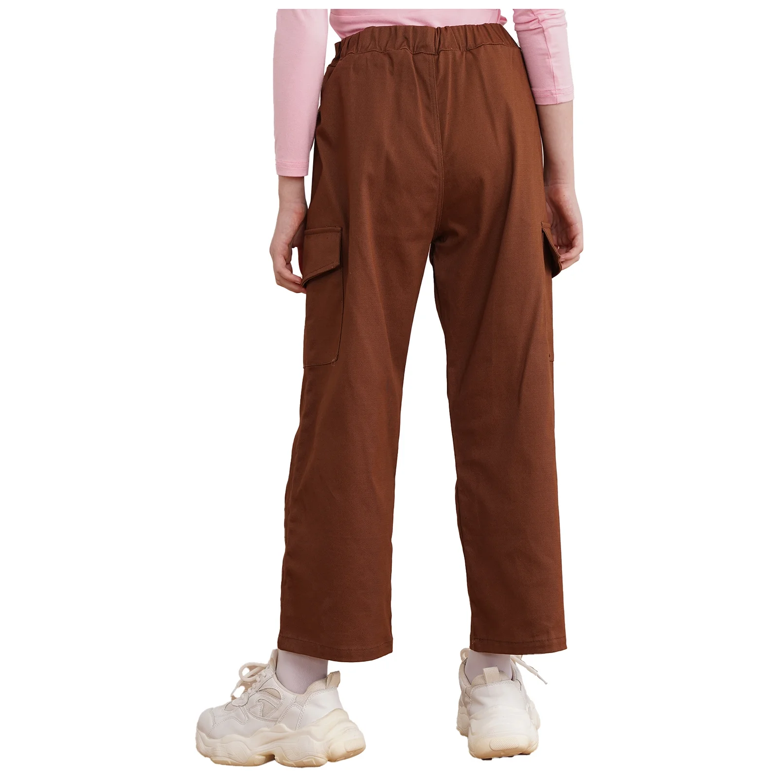 YEAHDOR Kids Girls Cargo Jogger Pants with Pockets Casual Hiking Trousers Hip Hop Jazz Dance Pants Brown 14
