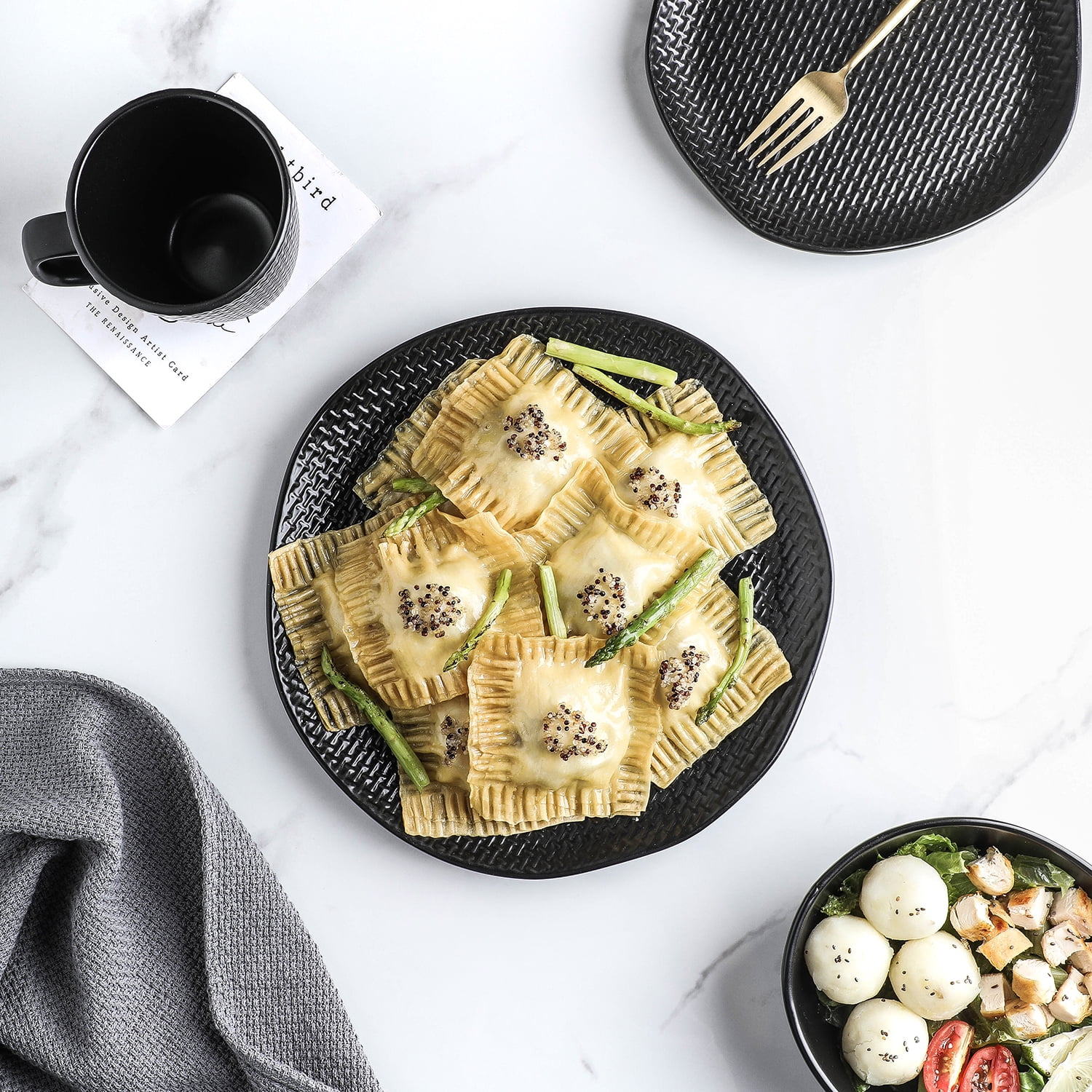 Stone Lain Abigail Stoneware Dinner Plate Replacements, 4 Count, Black Basket Weave