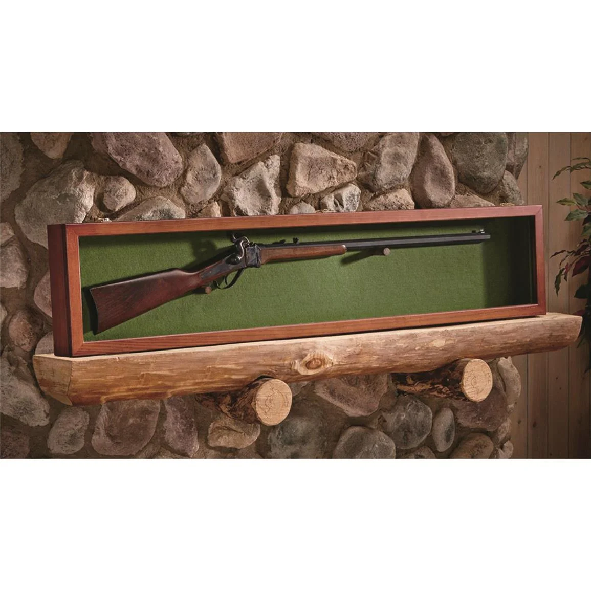 CASTLECREEK Gun Display Case with Lock, Wood Glass Top Rifle Sword Storage Holder Lockable Box