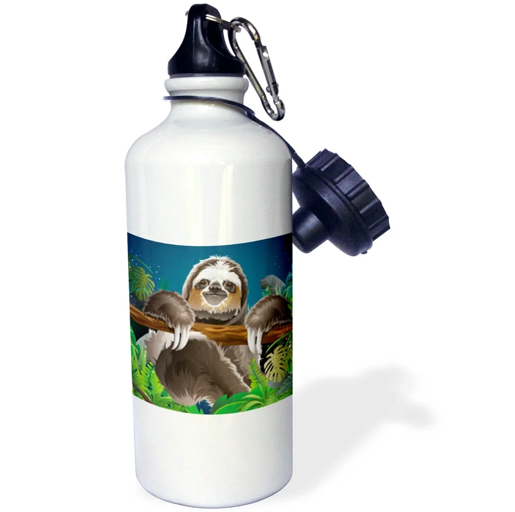 3dRose A Cute Illustration of a Sloth Chilling on a Tree - Straw Water Bottle, 21-ounce