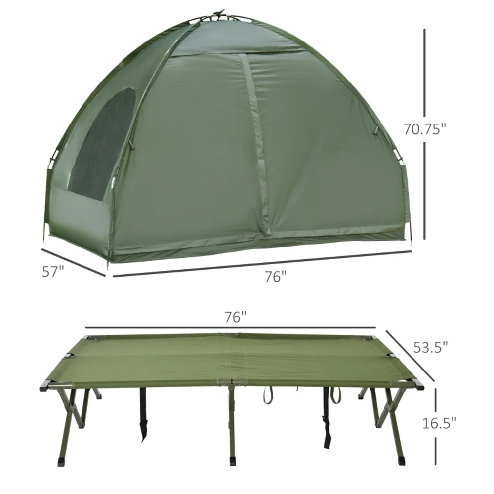 Outdoor Adventure Deluxe Camping Set Dark Green: Foldable Tent, Double Cot, Air Mattress, and Bedspread