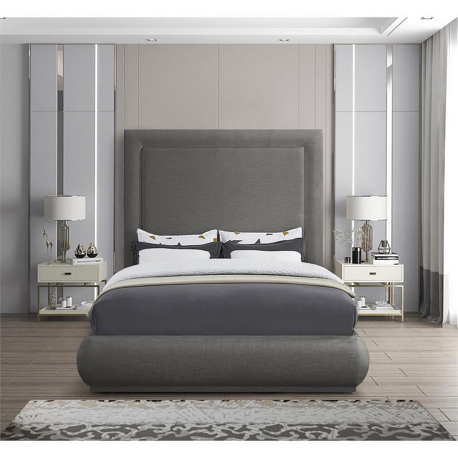 Meridian Furniture Brooke Grey Linen Textured Fabric Queen Bed