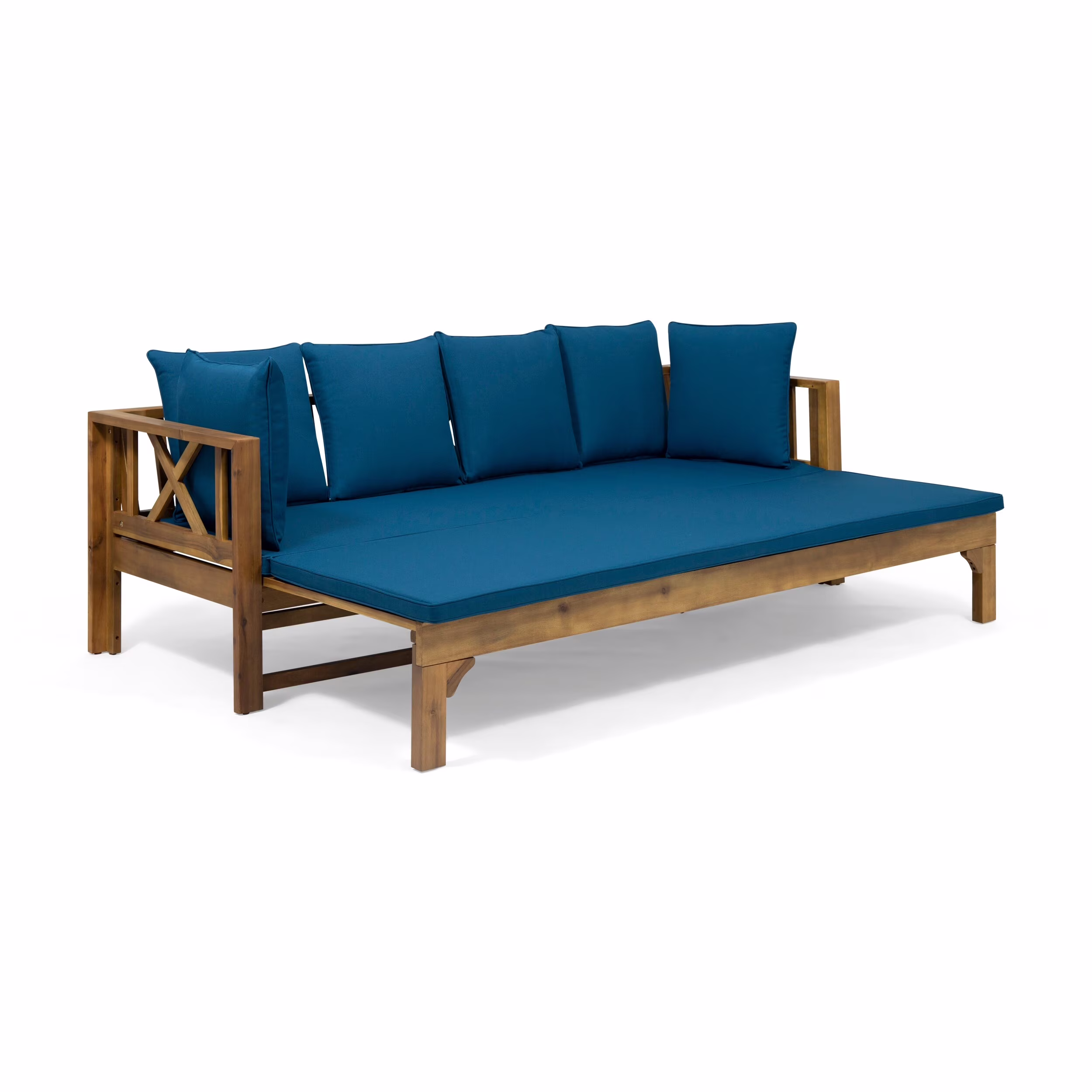 Christopher Knight Home Long Beach Outdoor Extendable Acacia Wood Daybed Sofa by Teak Finish+Dark Teal