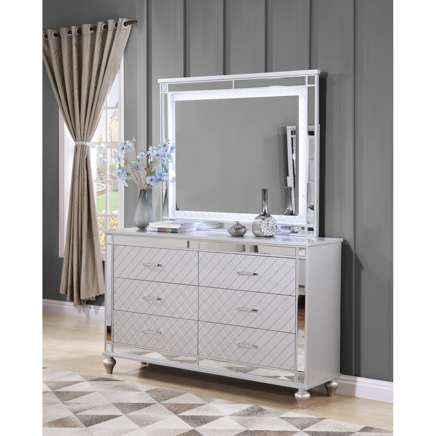 Glory Furniture Livorno G02703-D Dresser Silver Champagne and Mirror