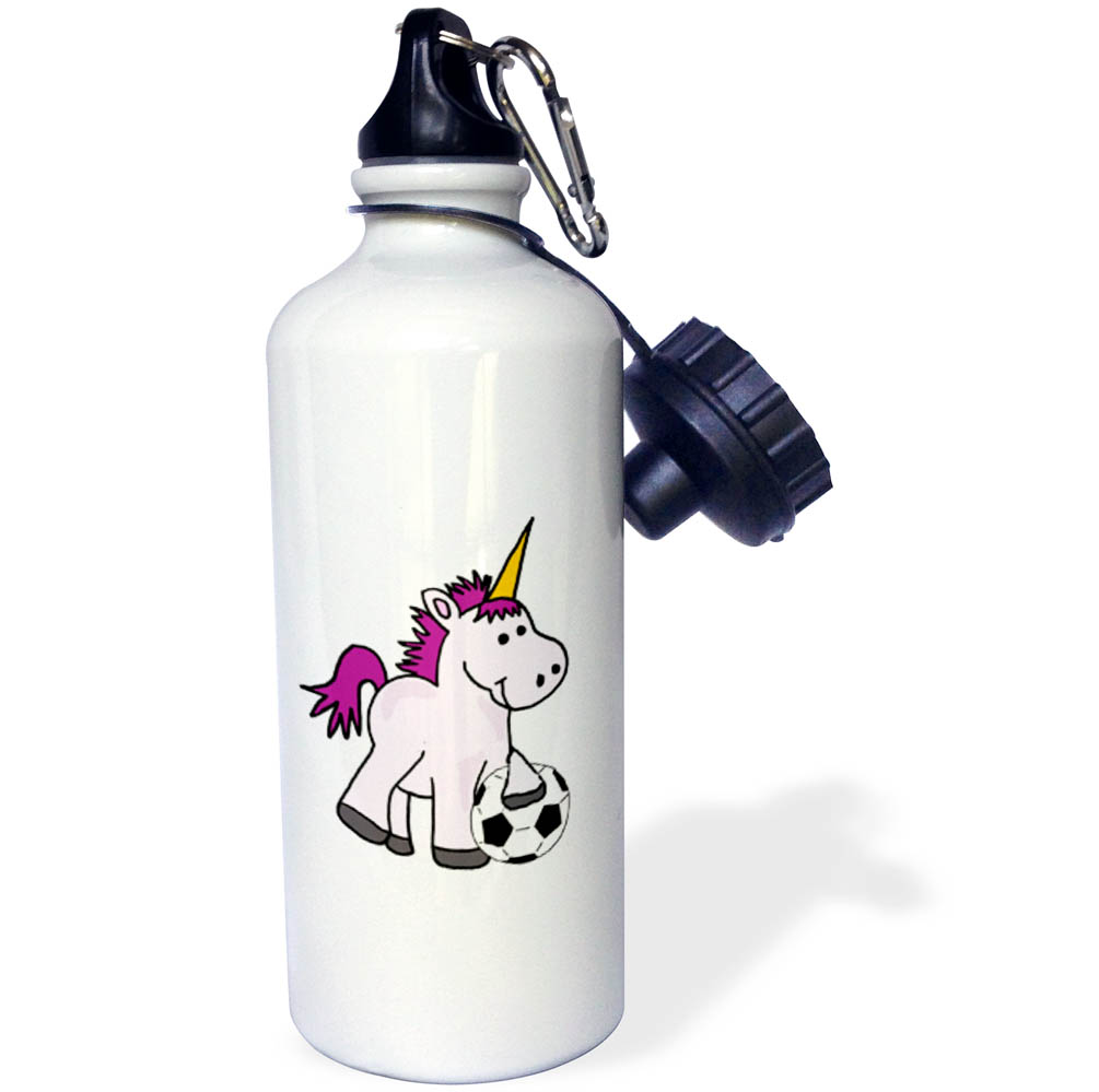 3dRose Funny Cool Baby Unicorn Playing Soccer Cartoon - Water Bottle, 21-ounce