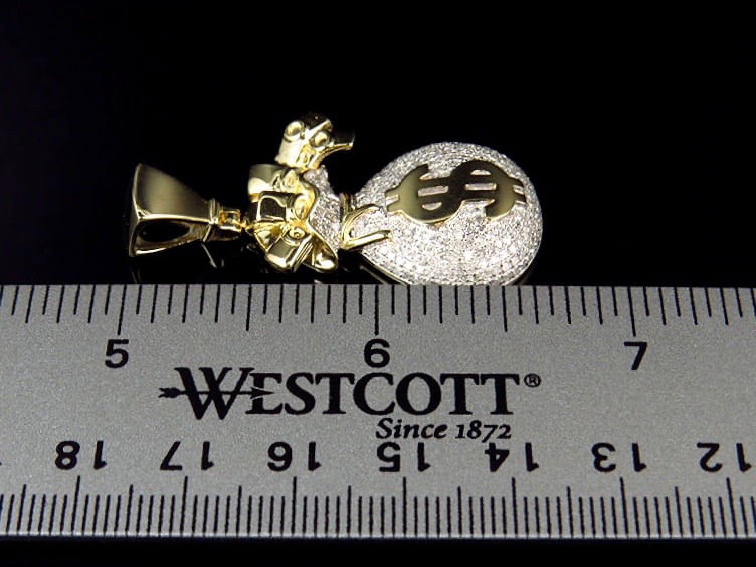 10K Yellow Gold Genuine Diamond Money Bag 1.5 Inch Charm Pendant (1.75ct)