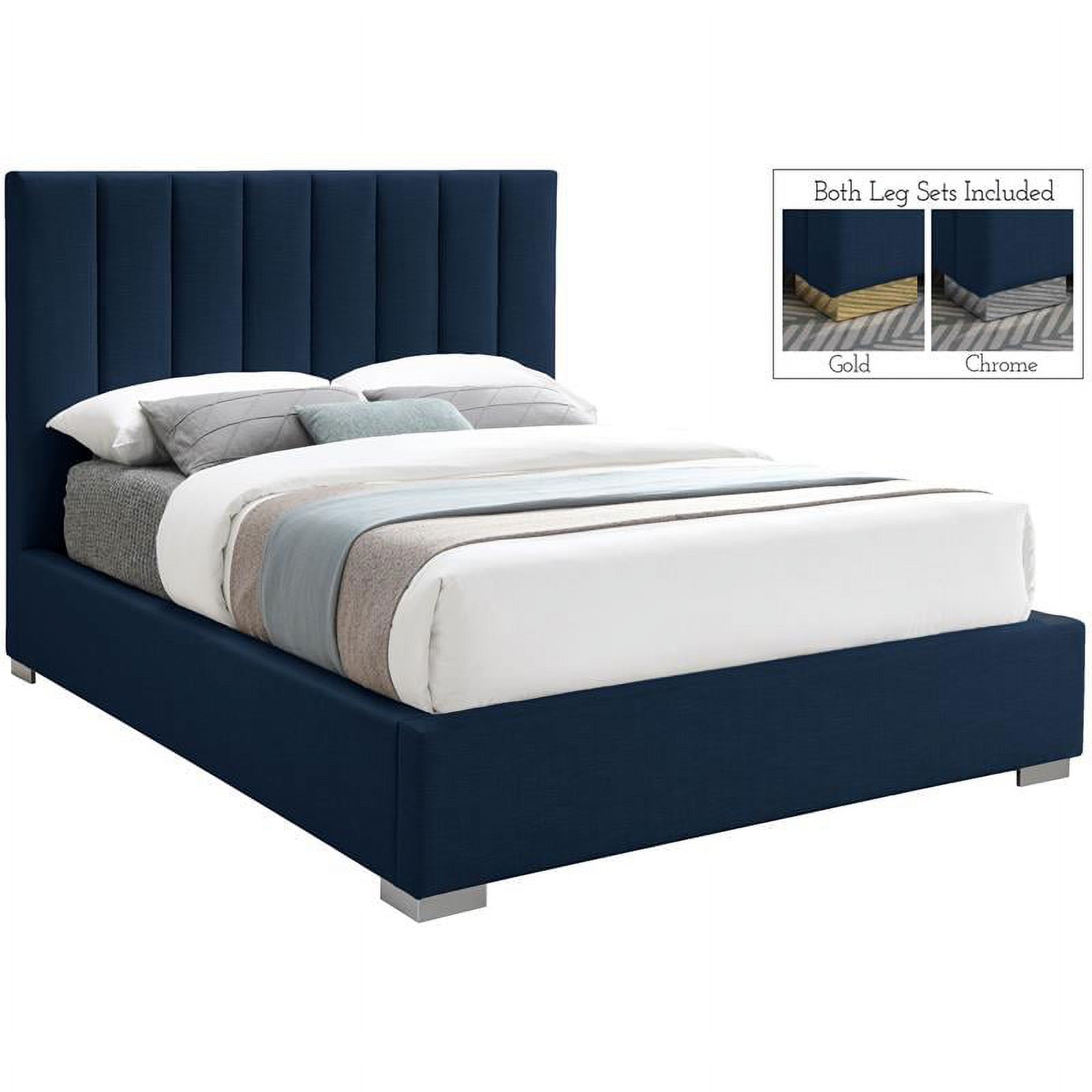 Meridian Furniture Pierce Navy Linen Textured Fabric King Bed
