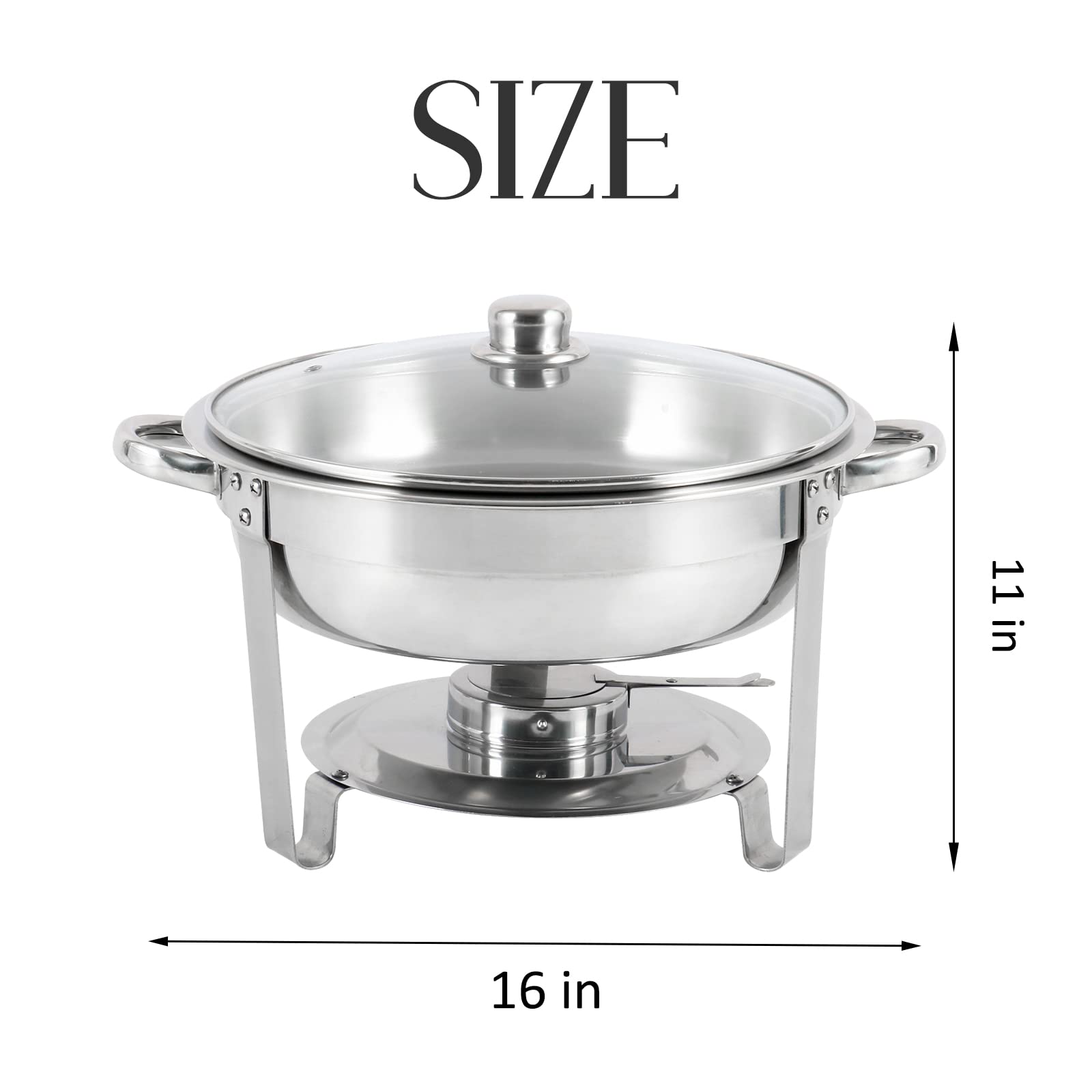 HORESTKIT Chafing Dish Buffet Set 2 Pack Round Stainless Steel Chafers and Buffet Warmers Sets Full Size w/Water Pan, Food Pan, Fuel Holder and Glass Viewing Lid 5 QT, for Catering Party Event Serving
