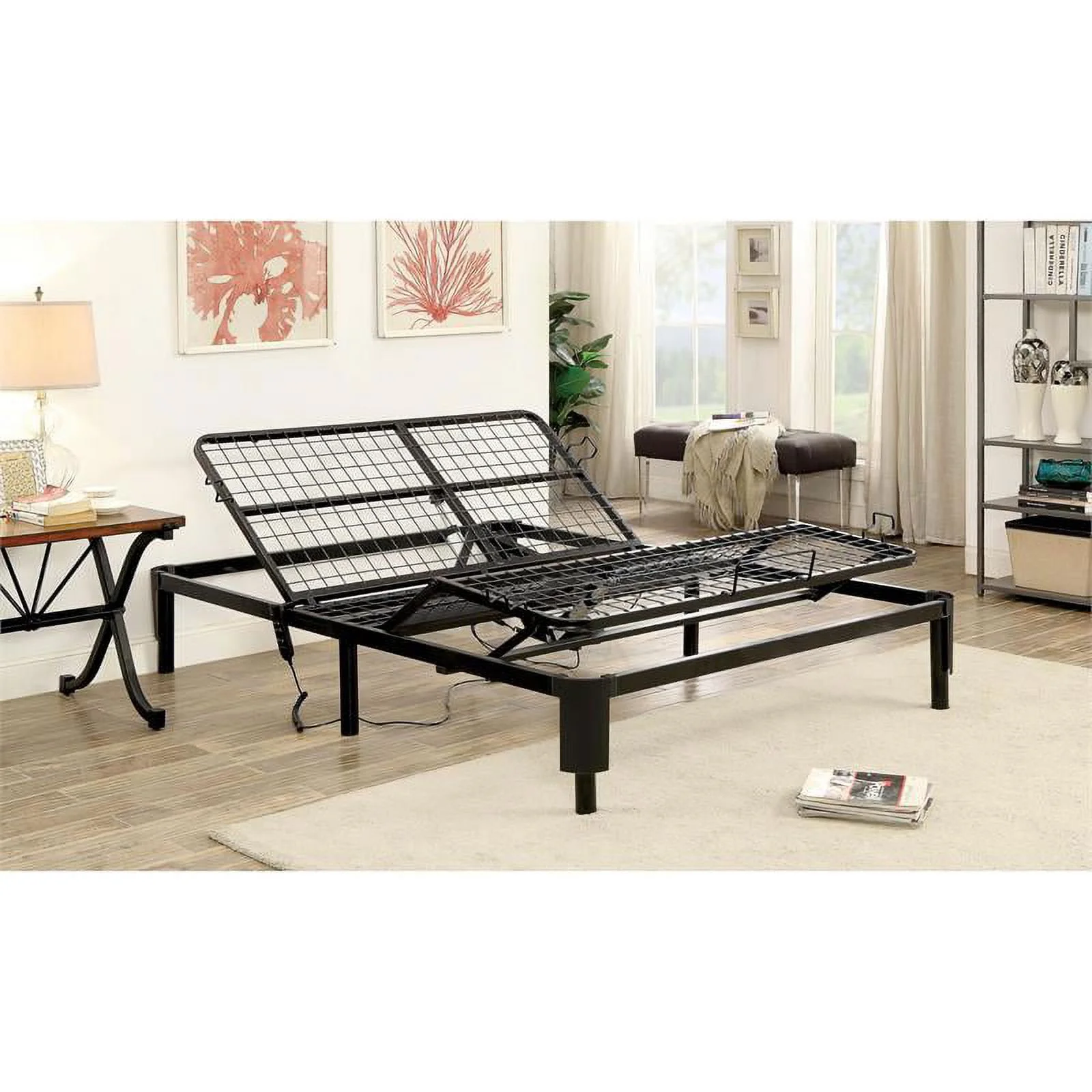 Bowery Hill Modern Metal Adjustable Full/Queen Bed Frame in Black
