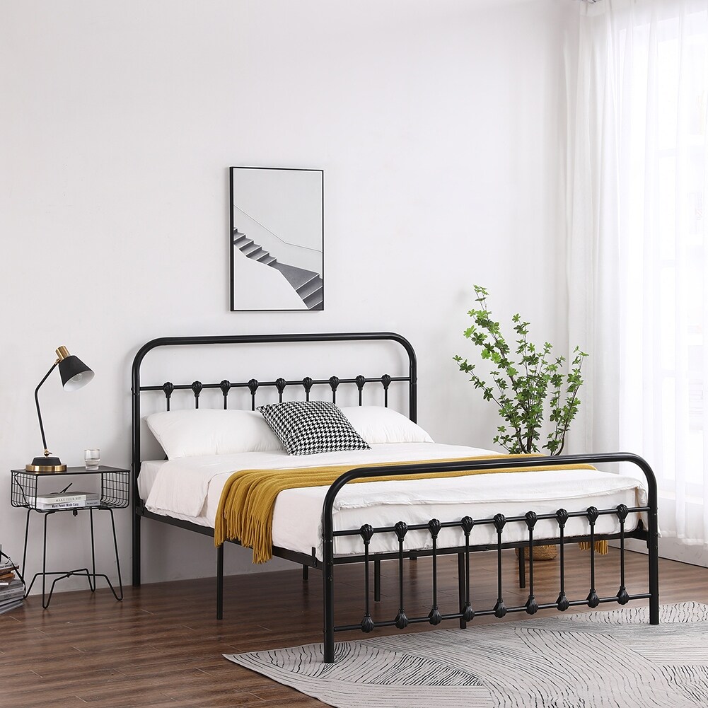 LivEditor Foot Tube with Shell Decoration Queen Black Iron Bed
