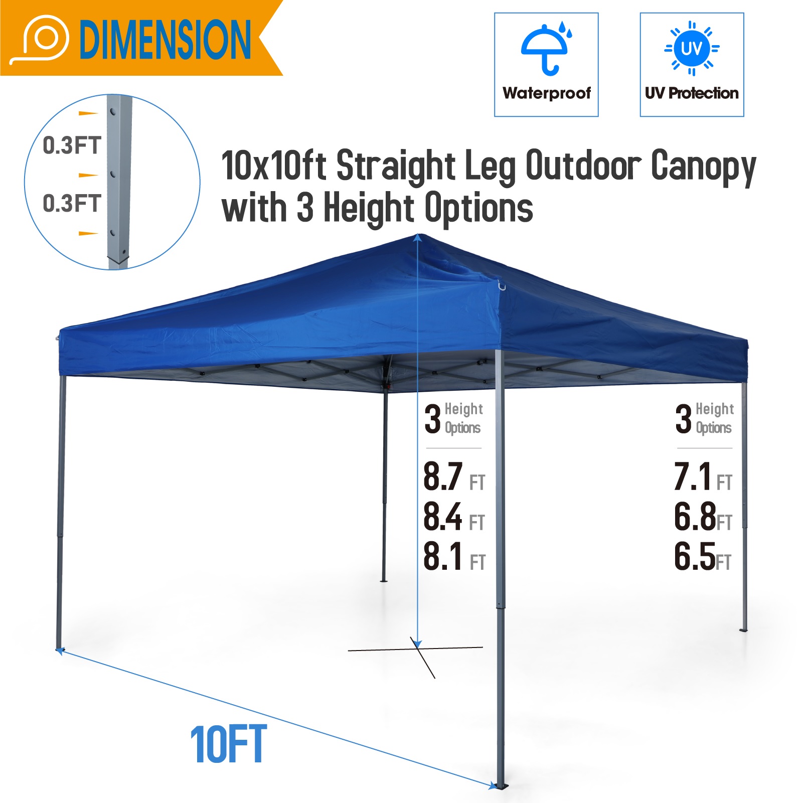 10'x10' Striaght Leg Canopy, Blue