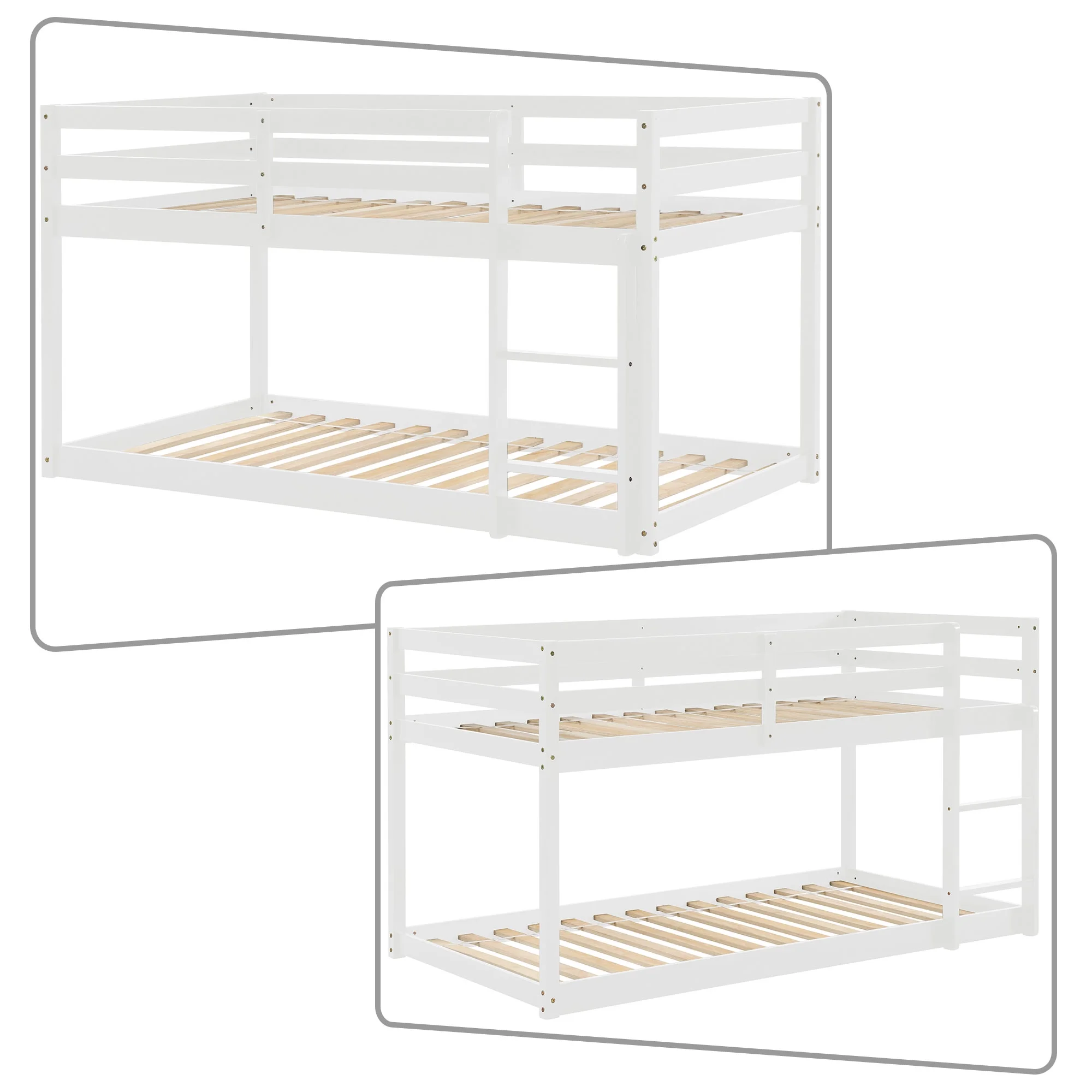 Classic Minimalist Style Twin Size Wooden Bunk Bed with Ladder, White