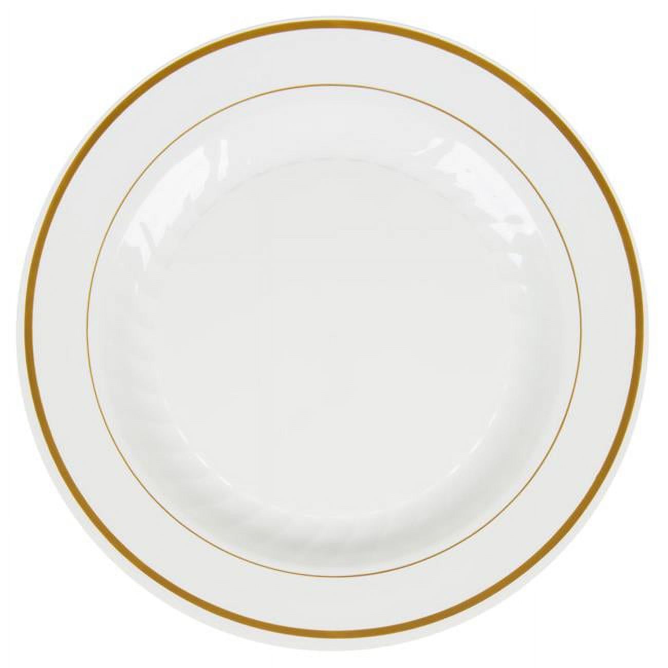 WNA Masterpiece Plastic Plates, 10 1/4in, Ivory w/Gold Accents, Round
