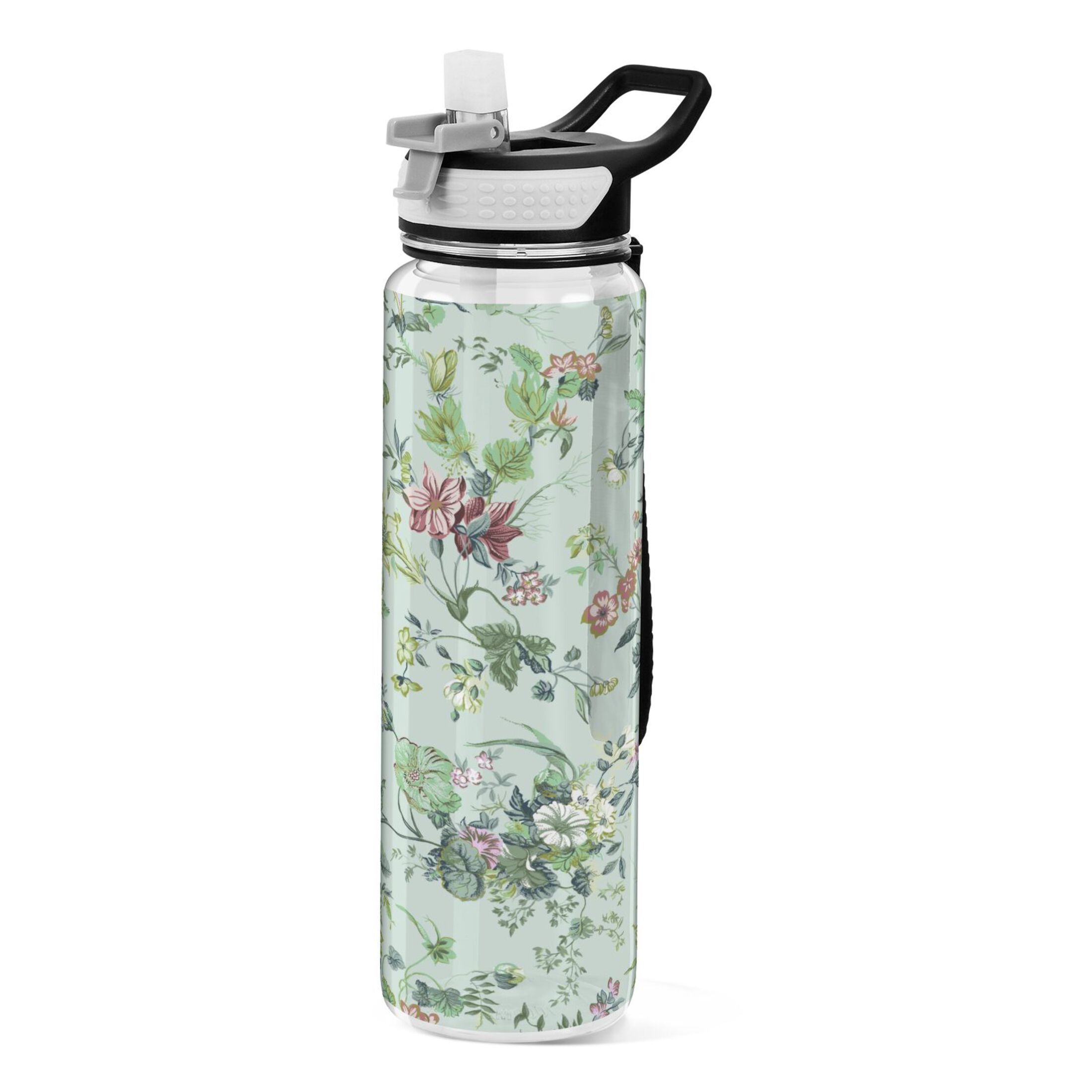 Beautiful Flower Green Leaves 32oz Water Bottles with Straw Tritan Leakproof Sports Bottle BPA Free Clear for Fitness Gym Swimming Cycling